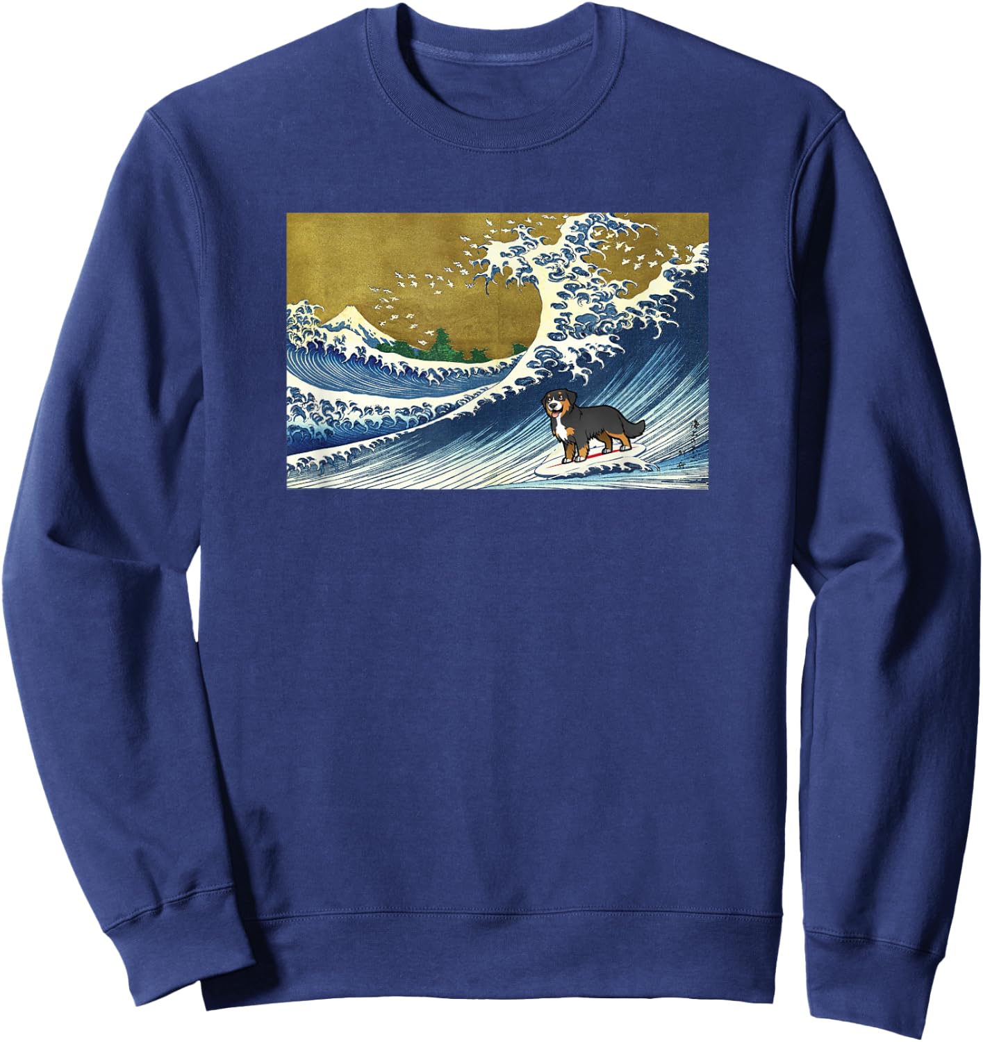 Retro Vintage Surfing a Wave Bernese Mountain Dog Lover Sweatshirt - Sweatshirt | Navy