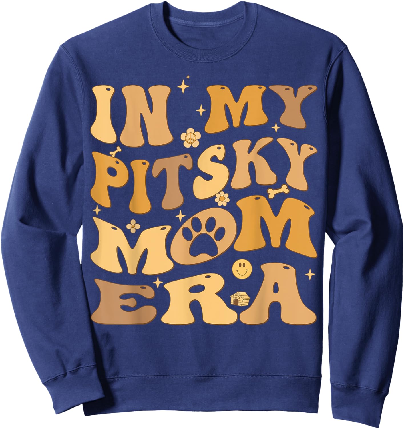 In My Pitsky Mom Era Groovy Pitsky Dog Men Women Kids Sweatshirt - Sweatshirt | Navy