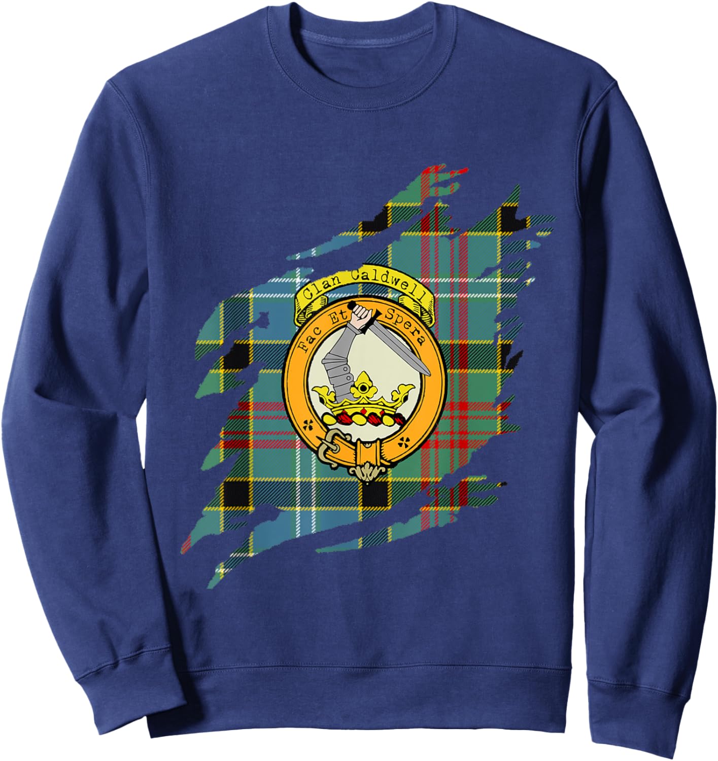 Caldwell Clan Crest and Tartan Scottish Surname Sweatshirt - Sweatshirt | Navy