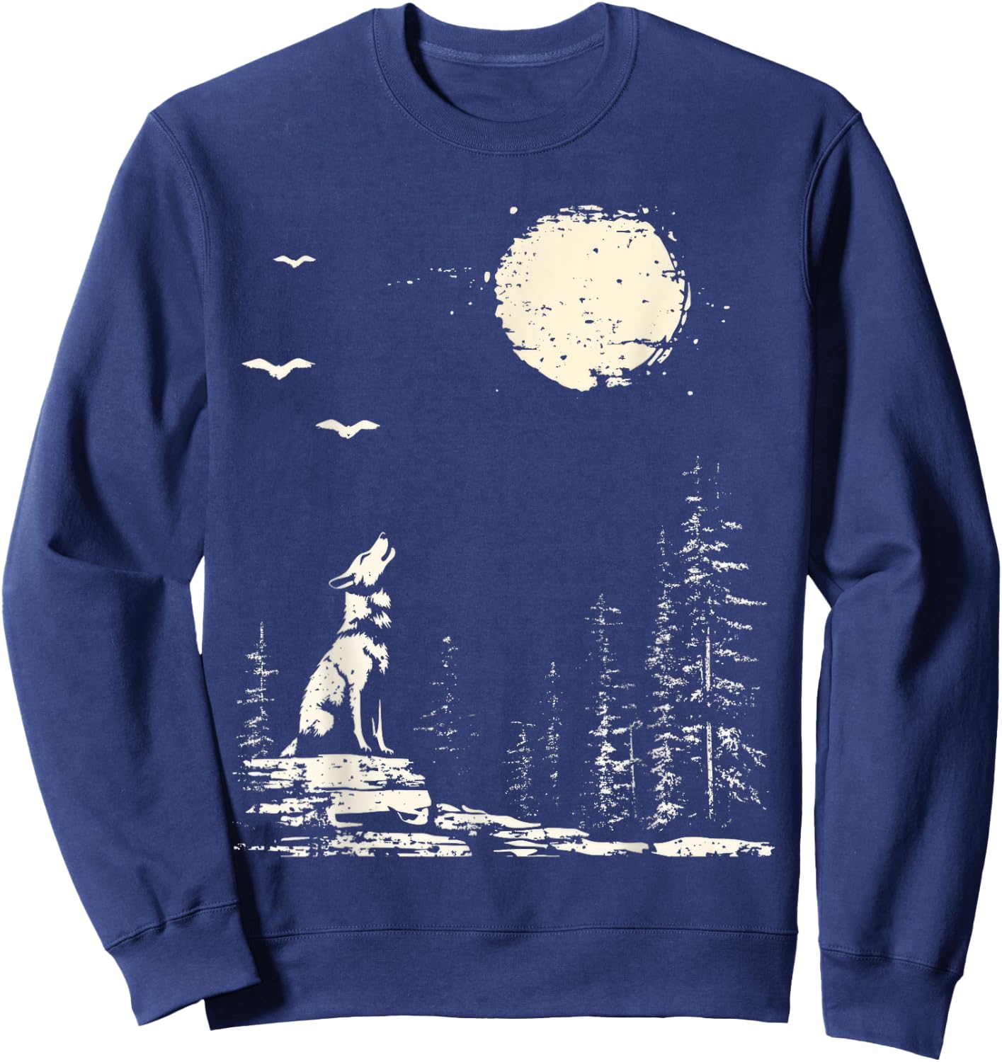Wolf Forest Nature Wolf And Moon Wildlife Sweatshirt - Sweatshirt | Navy