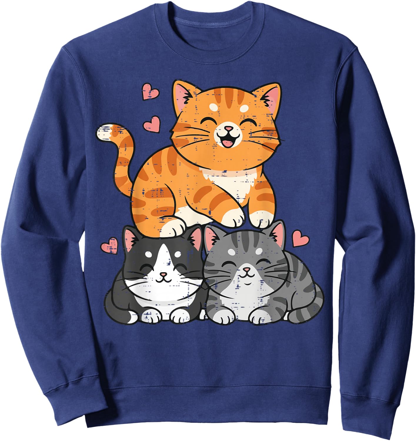 Cats Pyramid Pile Hearts Cute Kitten Kitty Girls Kids Women Sweatshirt - Sweatshirt | Navy