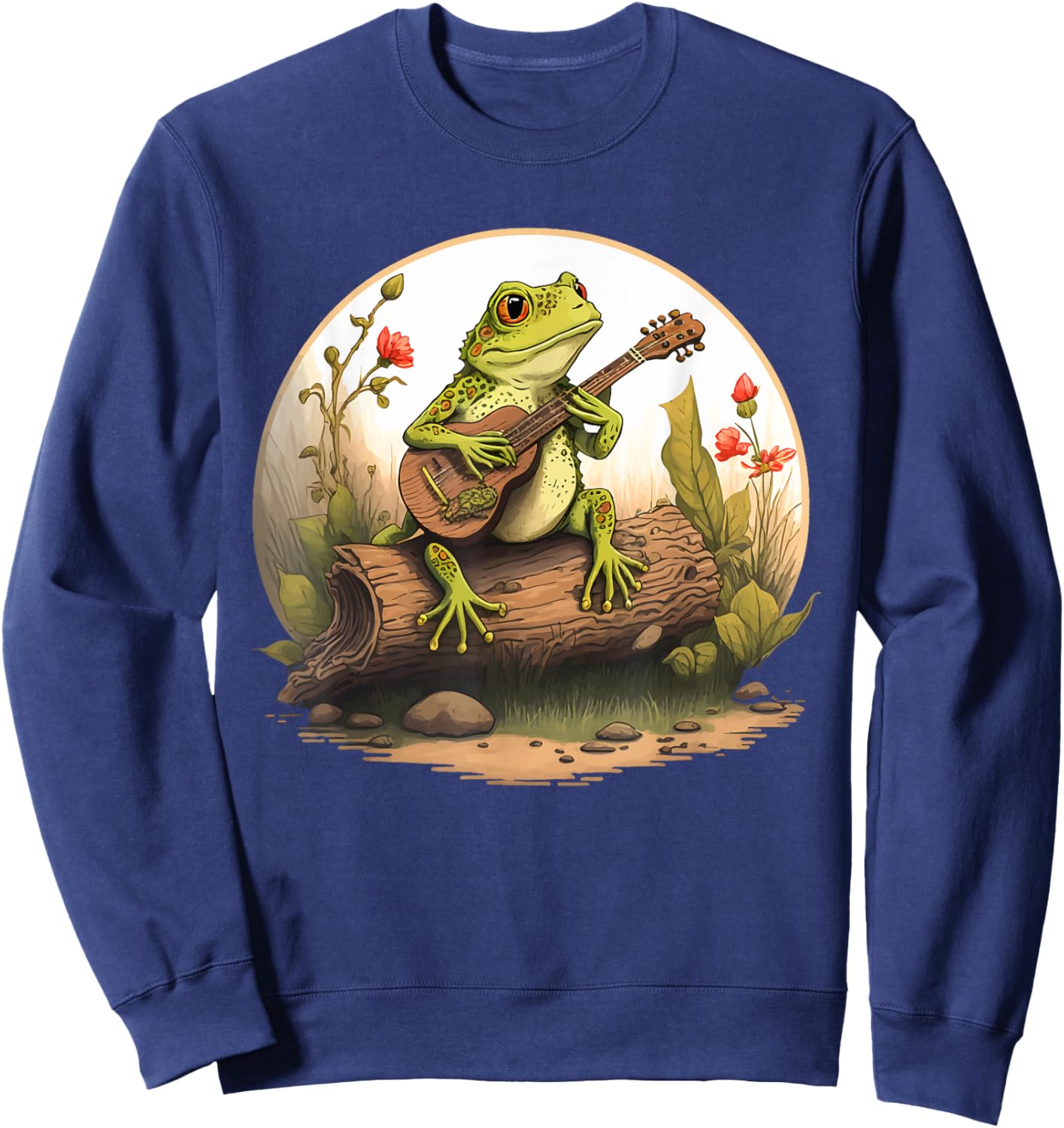 Frog Playing Guitar Frog Playing Banjo On Log Aesthetic Sweatshirt - Sweatshirt | Navy