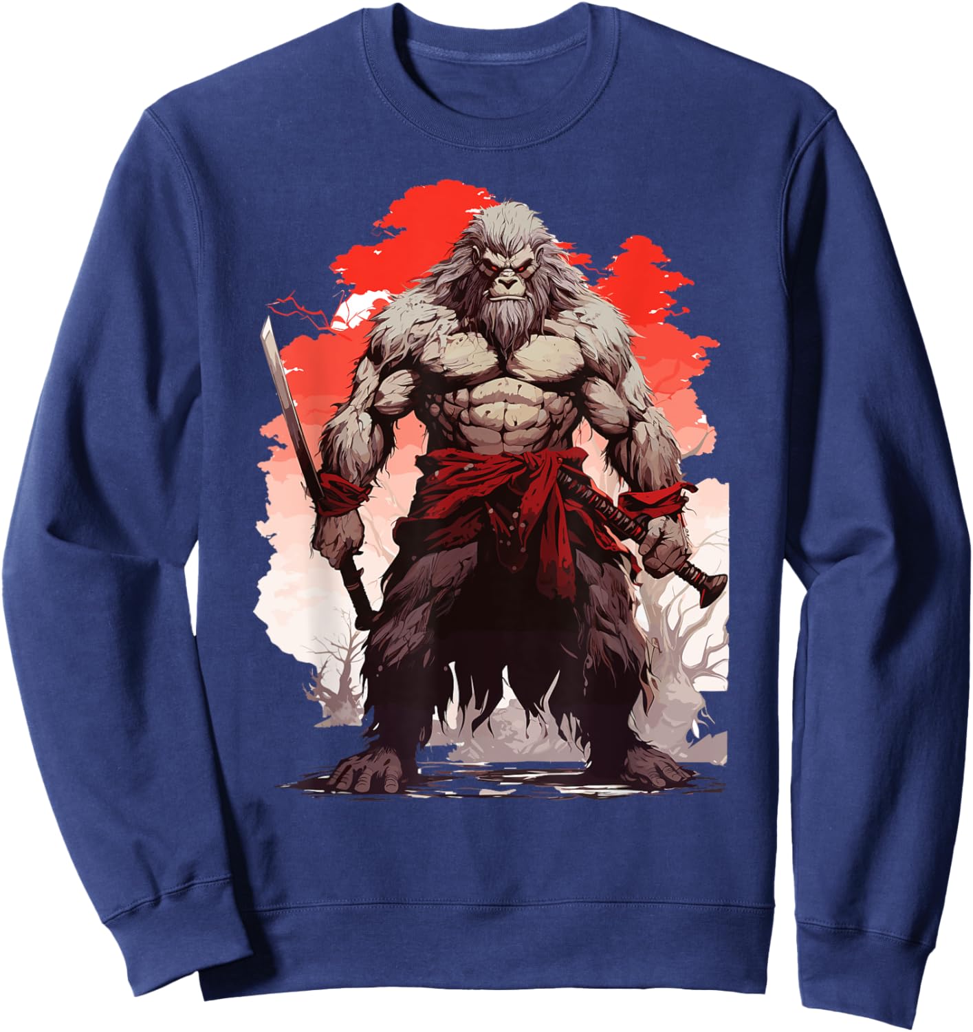 Samurai Bigfoot Warrior Japanese Ninja Bigfoot Kawaii Sweatshirt - Sweatshirt | Navy