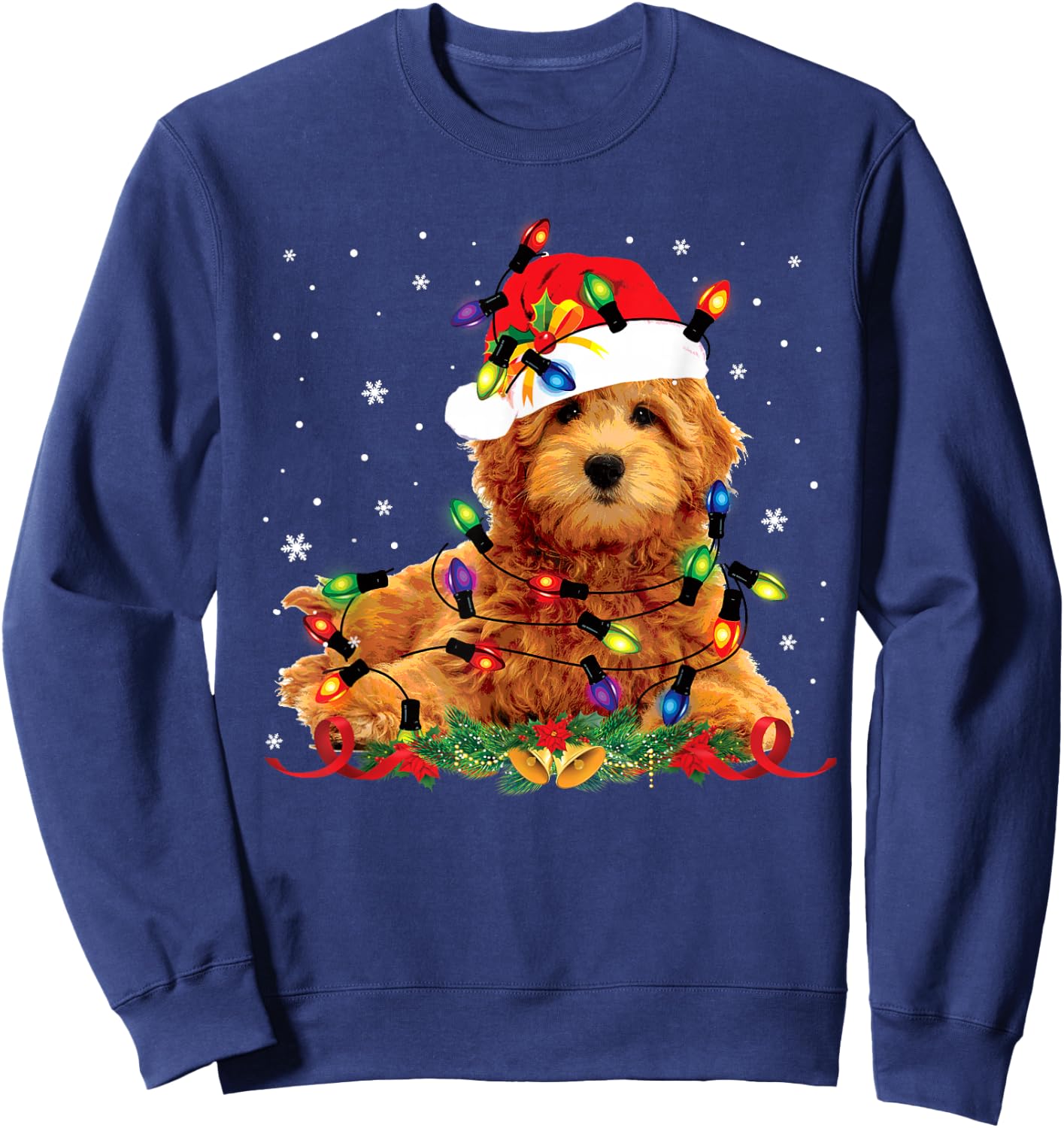 Goldendoodle Christmas Reindeer Lights Funny Dog Xmas Men Women Kids Sweatshirt - Sweatshirt | Navy