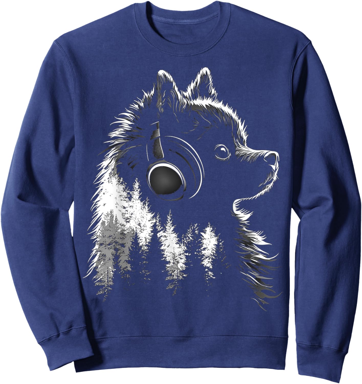 Pomeranian Dog Motif Pet Music Headphone Pomeranian Sweatshirt - Sweatshirt | Navy