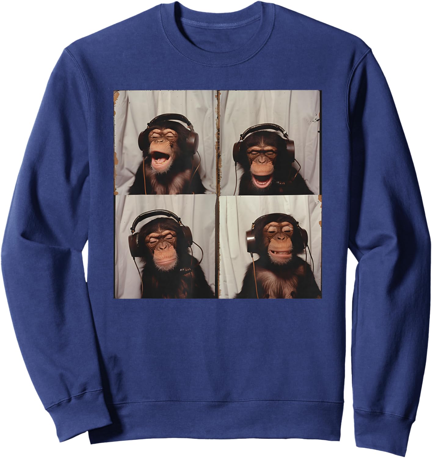 Monkey Wearing Headphones Art Chimp Animal Photobooth Sweatshirt - Sweatshirt | Navy