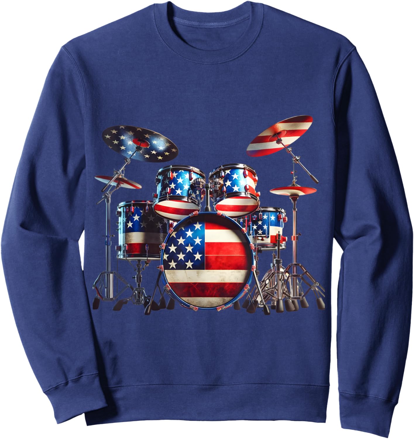 American Flag Drum Drumset 4th of July USA Patriotic Drummer Sweatshirt - Sweatshirt | Navy