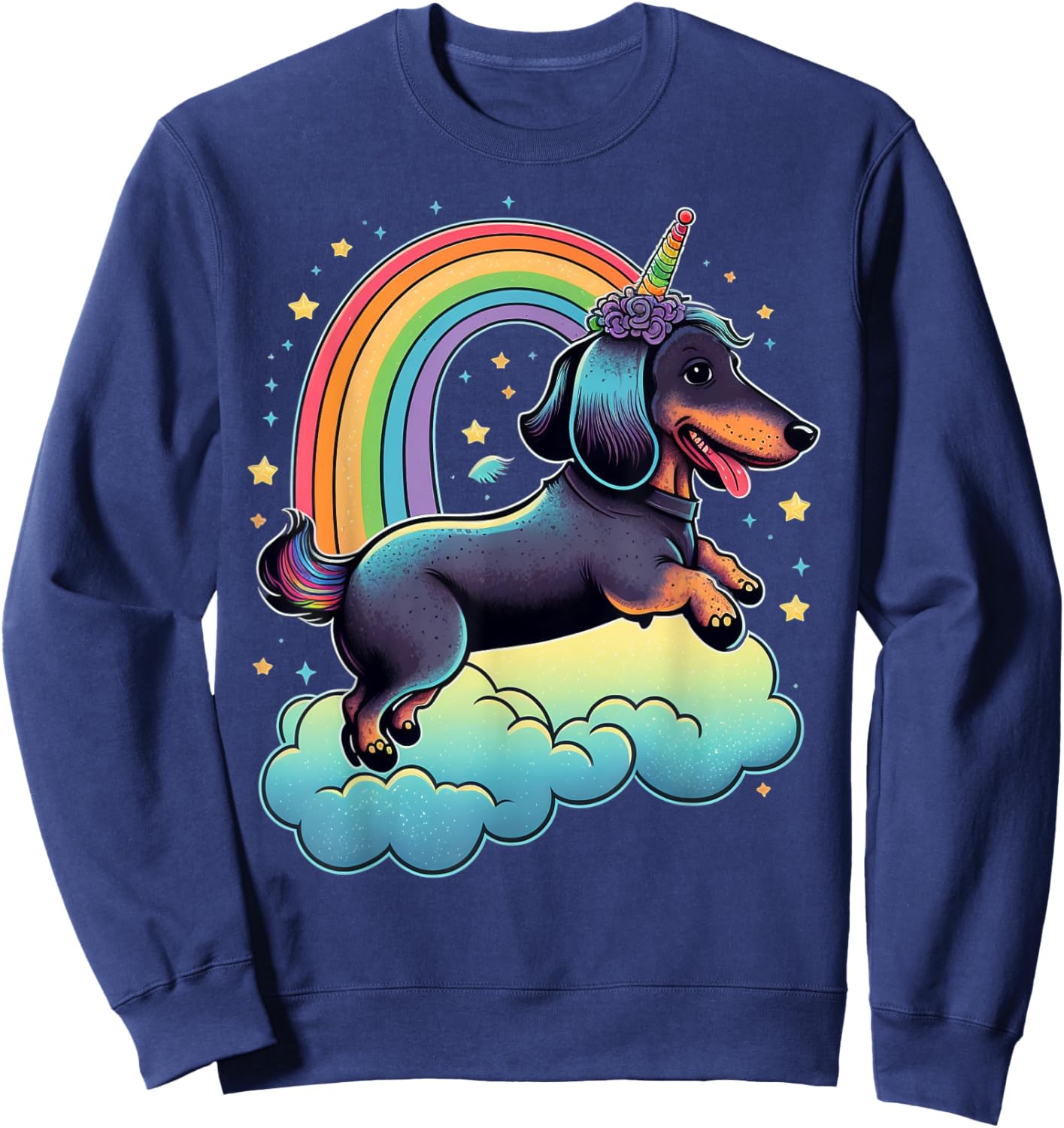 Dachshund Unicorn on Rainbow Unicorn Dachshund Sweatshirt - Sweatshirt | Navy