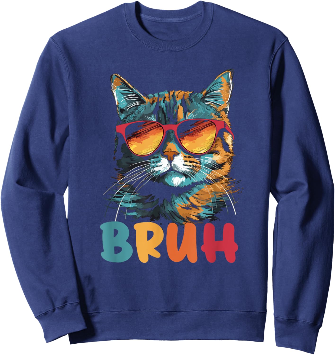 Funny Meme Saying Bruh with Cat Greetings Teens Boys Men Sweatshirt - Sweatshirt | Navy