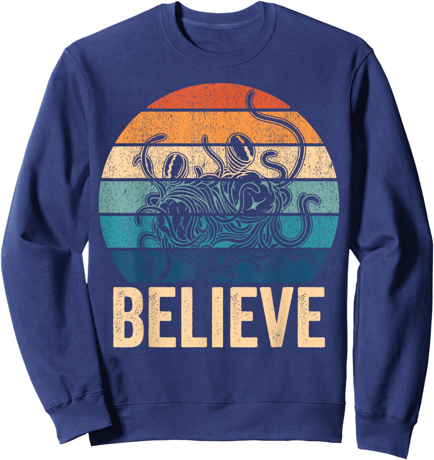 Believe Flying Spaghetti Monster FSM Pastafari Pastafarian Sweatshirt - Sweatshirt | Navy
