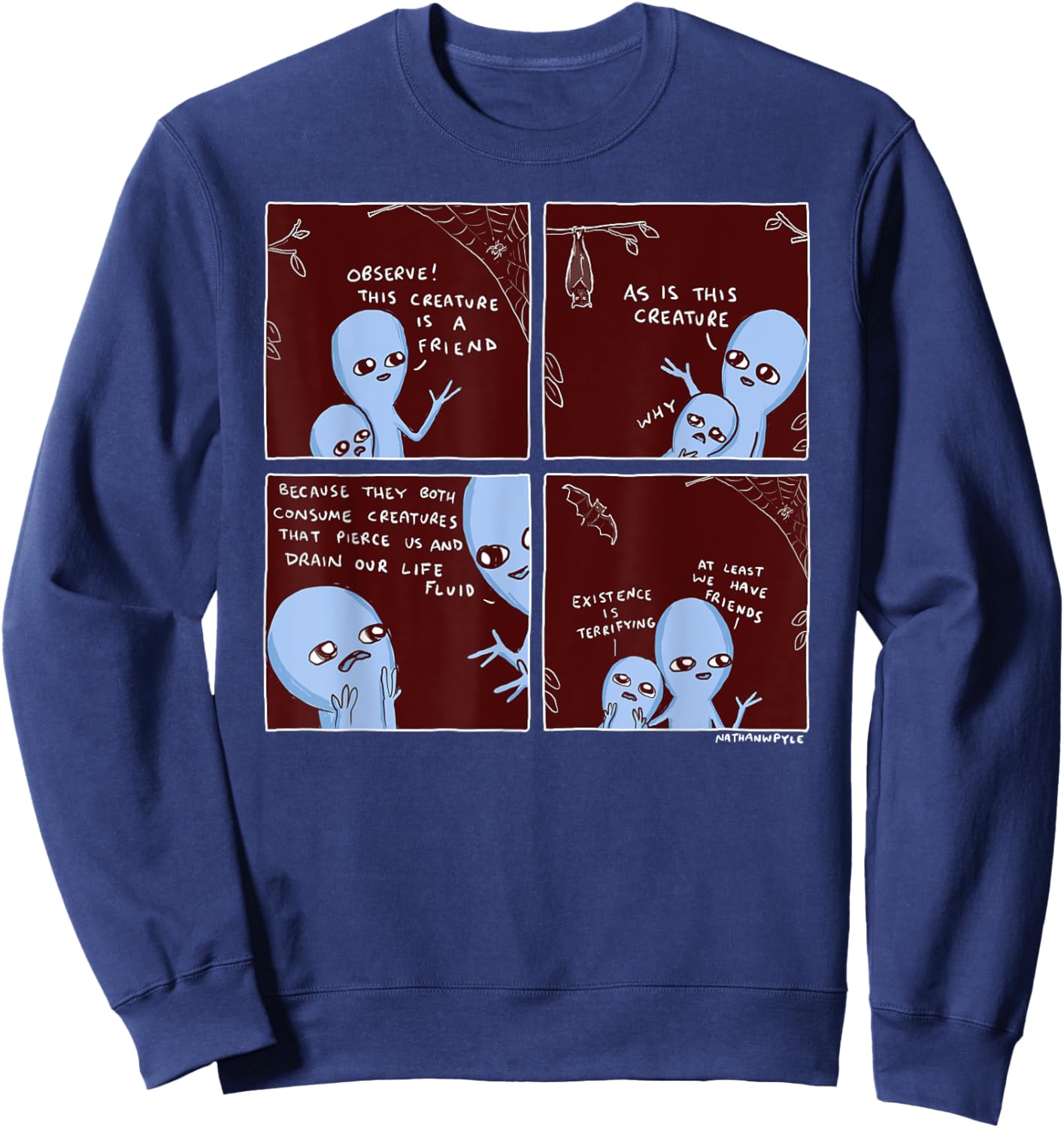 Threadless Nathan W. Pyle Strange Planet Existence Graphic Sweatshirt - Sweatshirt | Navy