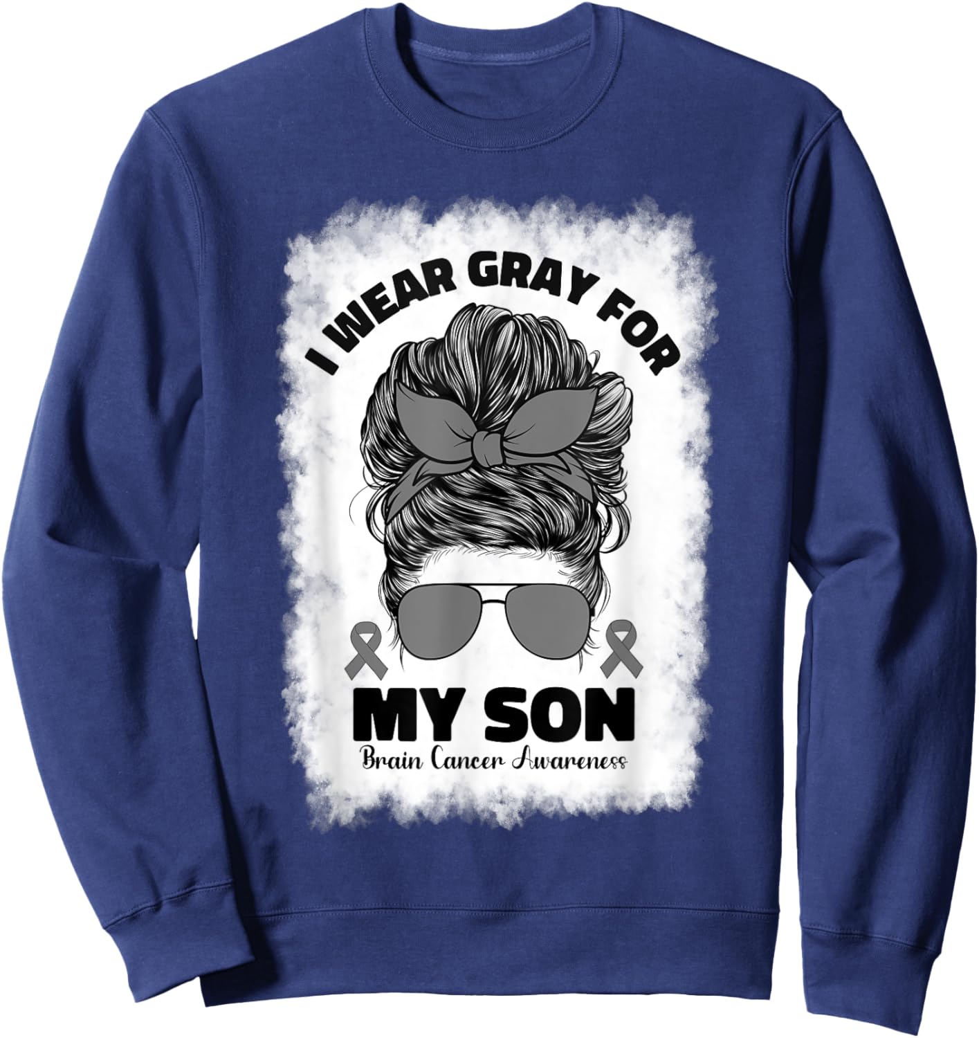 I Wear Gray For My Son Brain Cancer Awareness Kids Men Women Sweatshirt - Sweatshirt | Navy