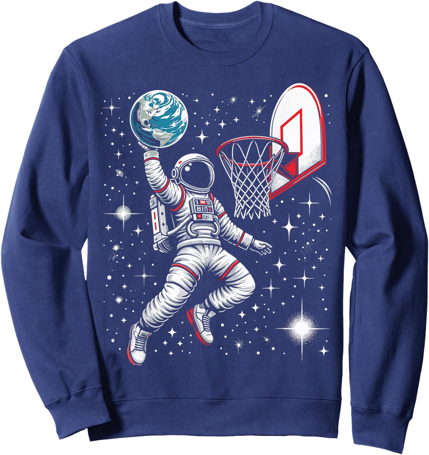 Astronaut Basketball Shirt Space Spaceman Slam Dunking Earth Sweatshirt - Sweatshirt | Navy