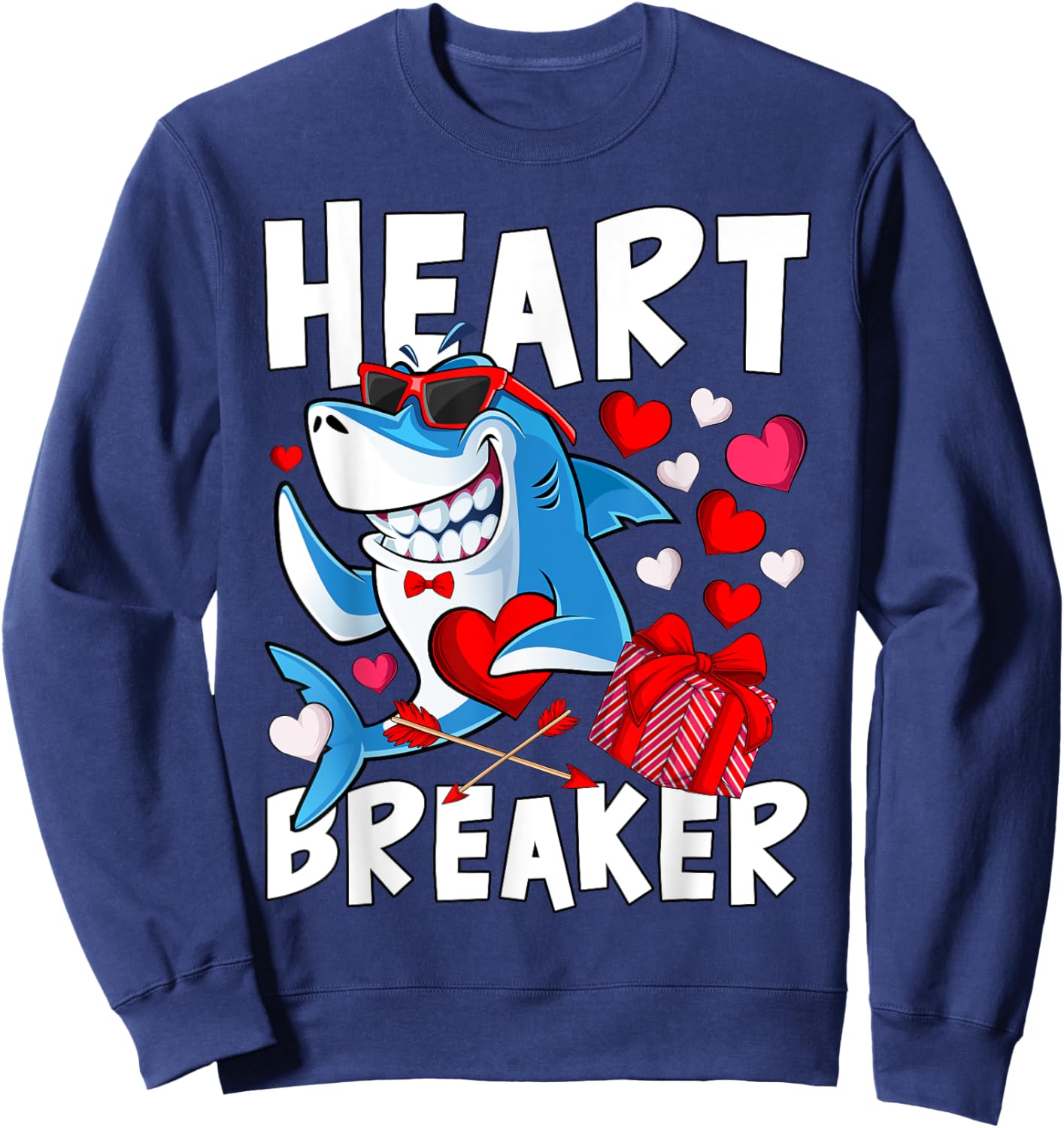 Valentines Shark Heart Breaker Valentine Shark Kids Boy Girl Sweatshirt - Sweatshirt | Navy