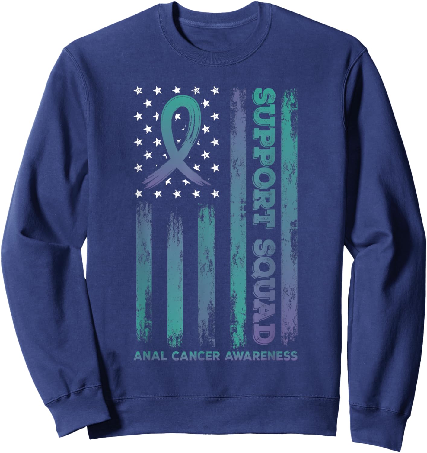 Anal Cancer Support Squad USA Flag Awareness Ribbon Sweatshirt - Sweatshirt | Navy