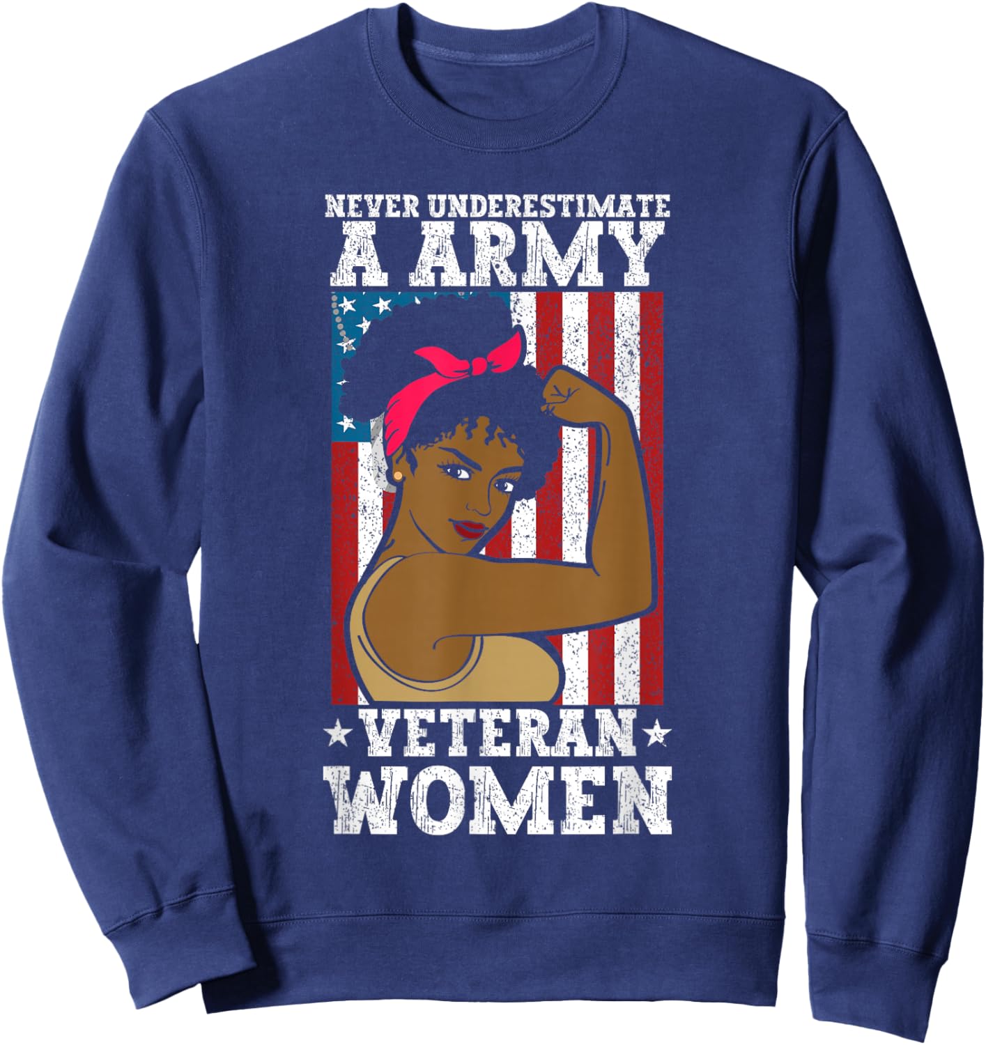 African American Army Veteran Female Afro Melanin Girl Sweatshirt - Sweatshirt | Navy