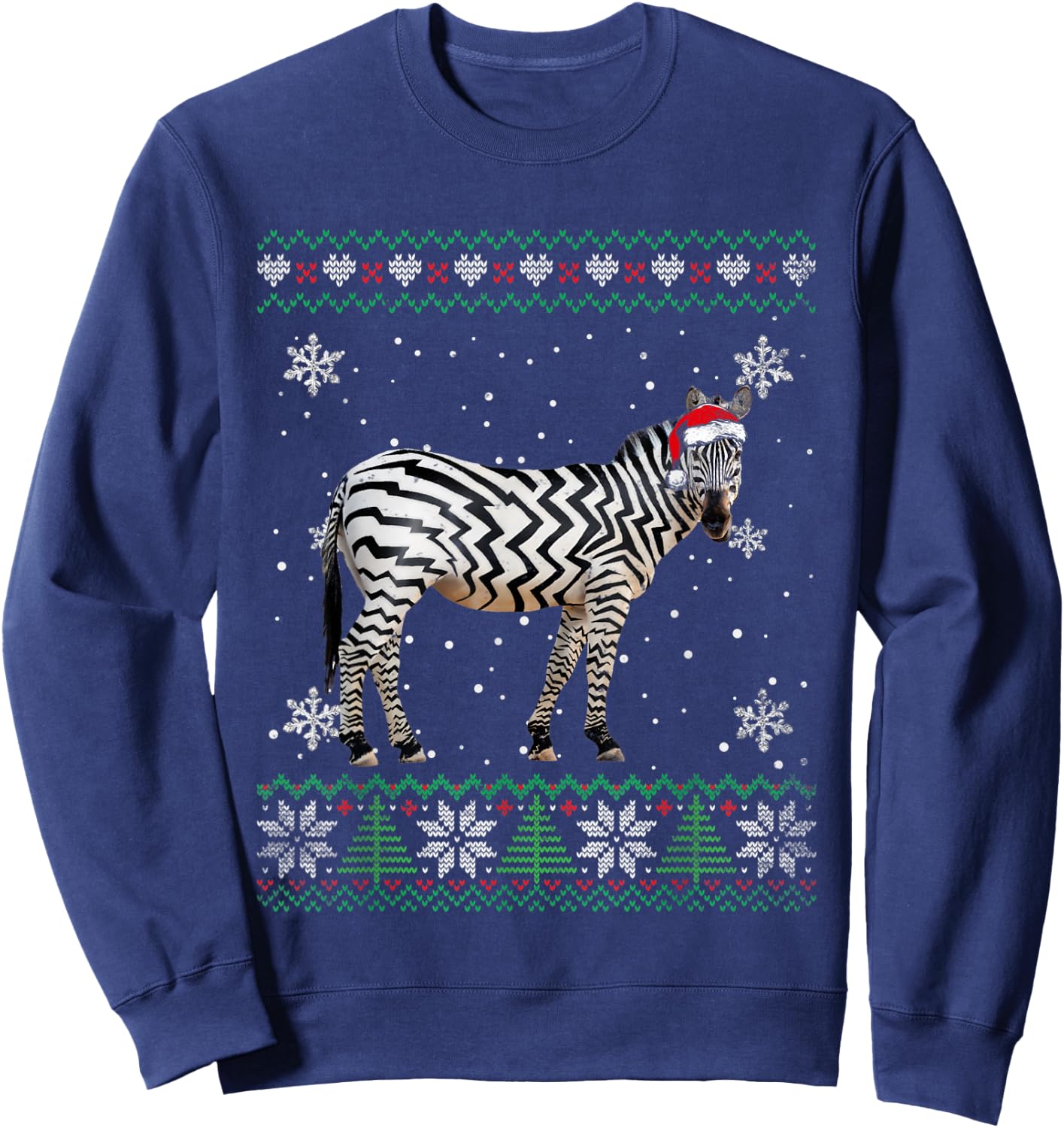 Santa Zebra Ugly Sweater Animals Christmas Pajama Sweatshirt - Sweatshirt | Navy