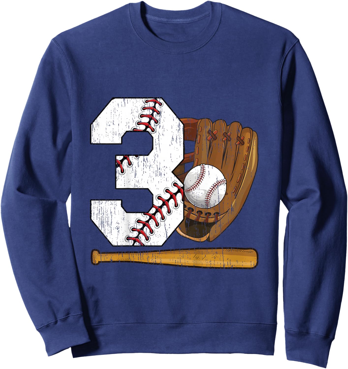 Kids 3rd Birthday Baseball Boy Three Year Old Baseball Player Sweatshirt - Sweatshirt | Navy