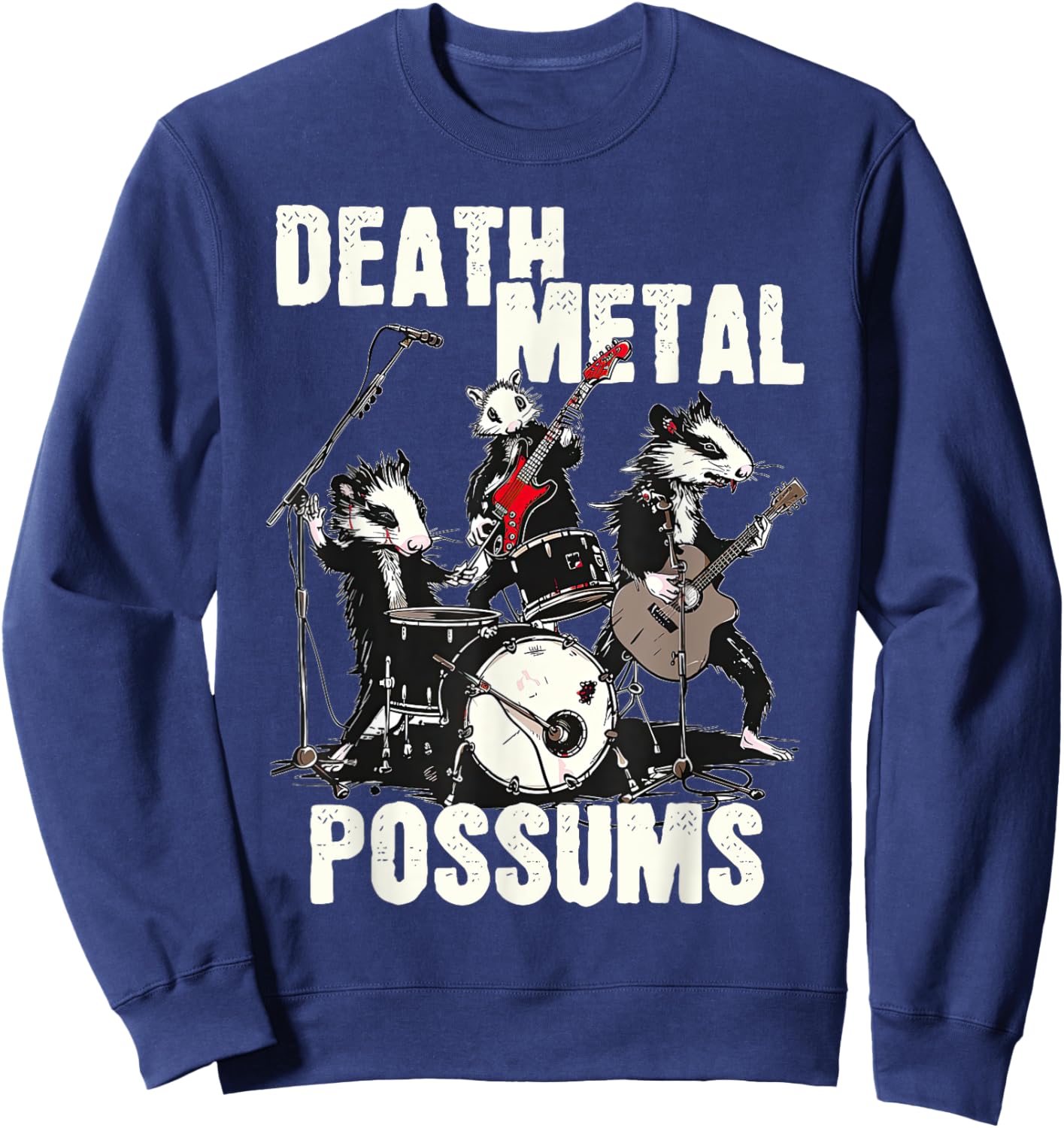 Death Metal Possums Funny Rockstar Heavy Metal Opossum Sweatshirt - Sweatshirt | Navy