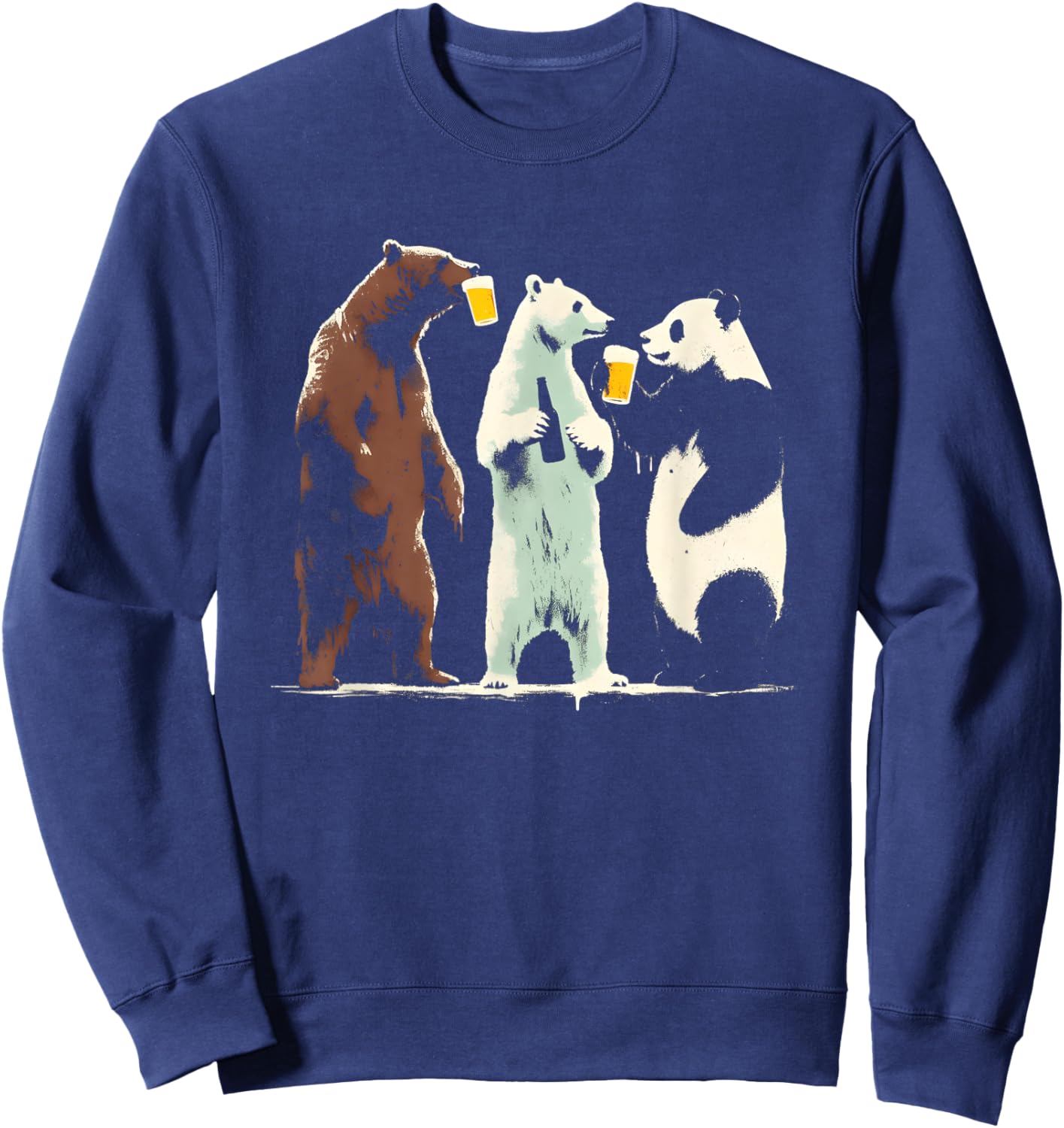 Panda Brown Polar Bear Drinking Beer - Funny Graphic Beer Sweatshirt - Sweatshirt | Navy