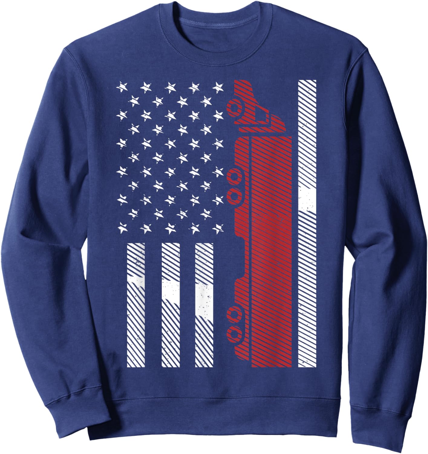 Cool US American Flag Semi Truck Driver 18 Wheeler Trucker Sweatshirt - Sweatshirt | Navy