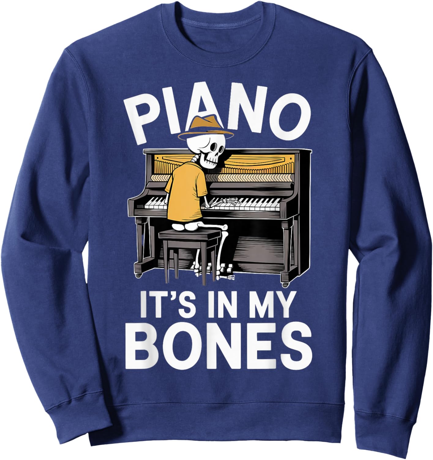 Funny Pianist Skeleton Playing Piano Sweatshirt - Sweatshirt | Navy