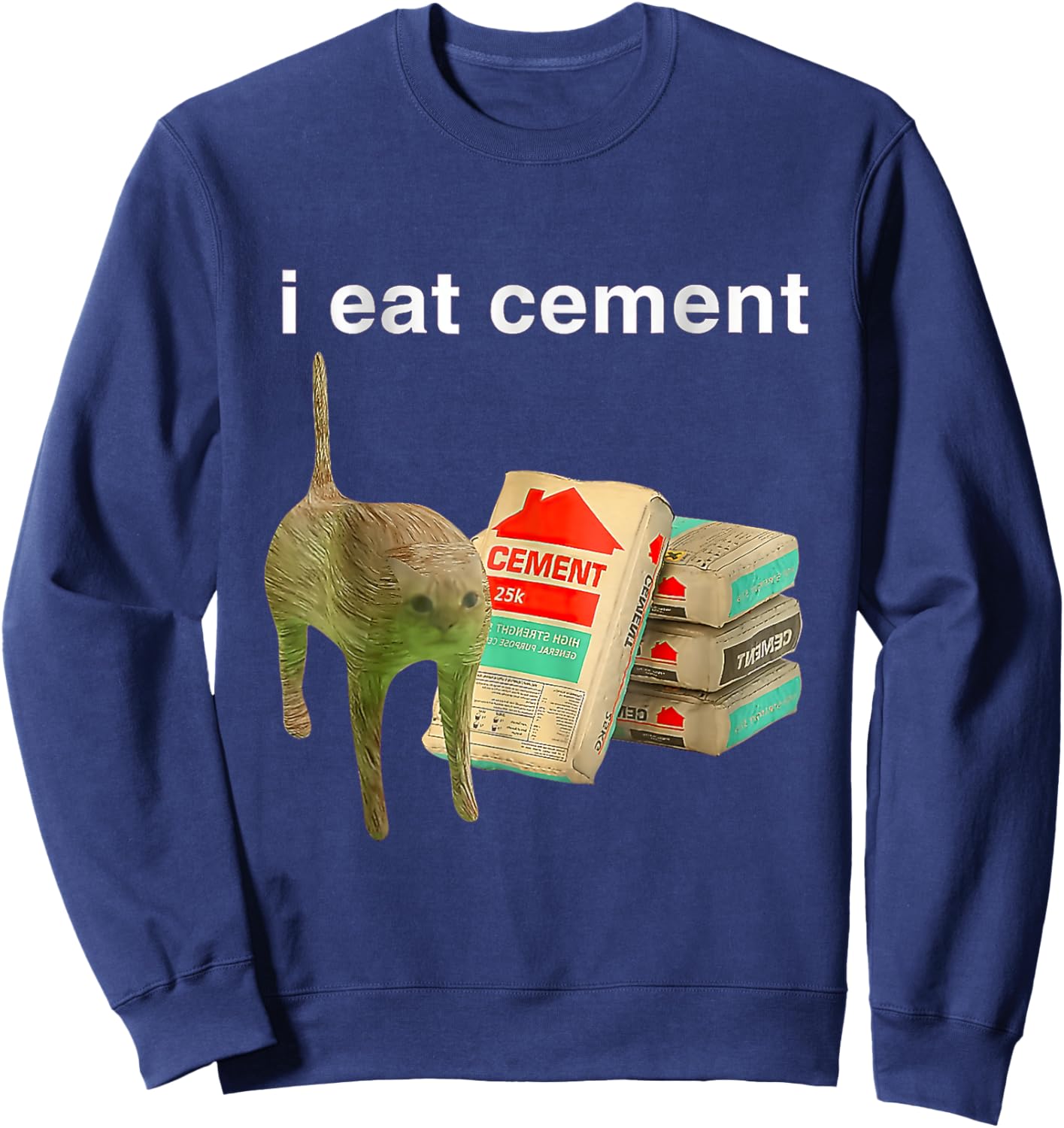 I Eat Cement Cursed Cat Funny Oddly Specific Dank Meme Sweatshirt - Sweatshirt | Navy