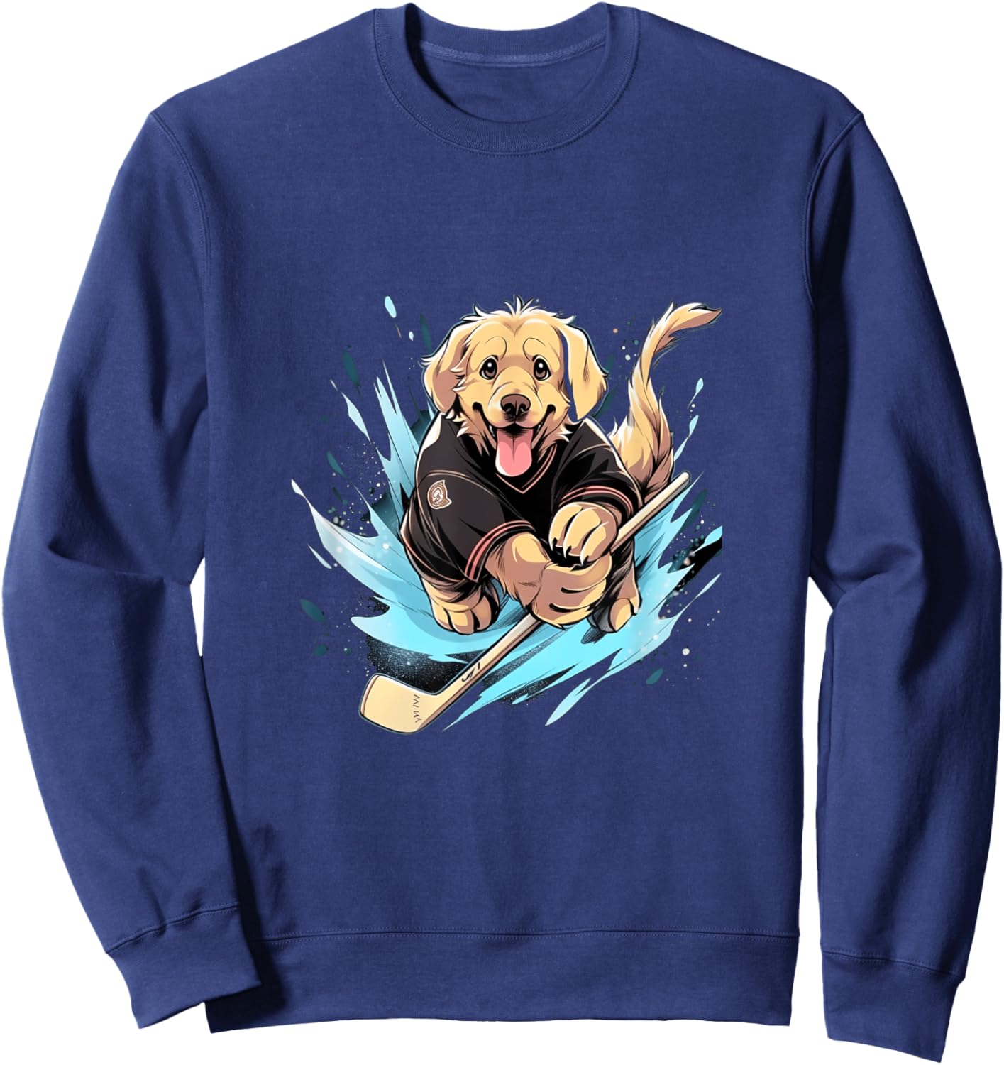 Hockey Golden Retriever Ice Hockey Player Hockey Stick Sweatshirt - Sweatshirt | Navy