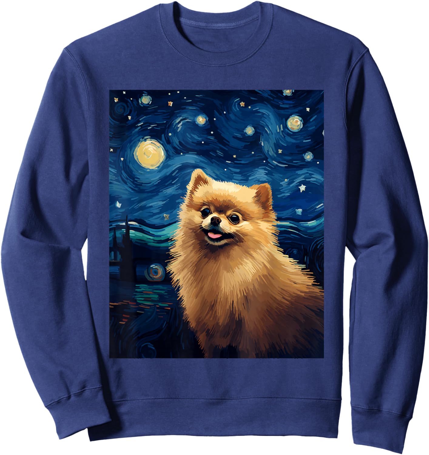 Pomeranian Dog Starry Night Van Gogh Art Lover Sweatshirt - Sweatshirt | Navy