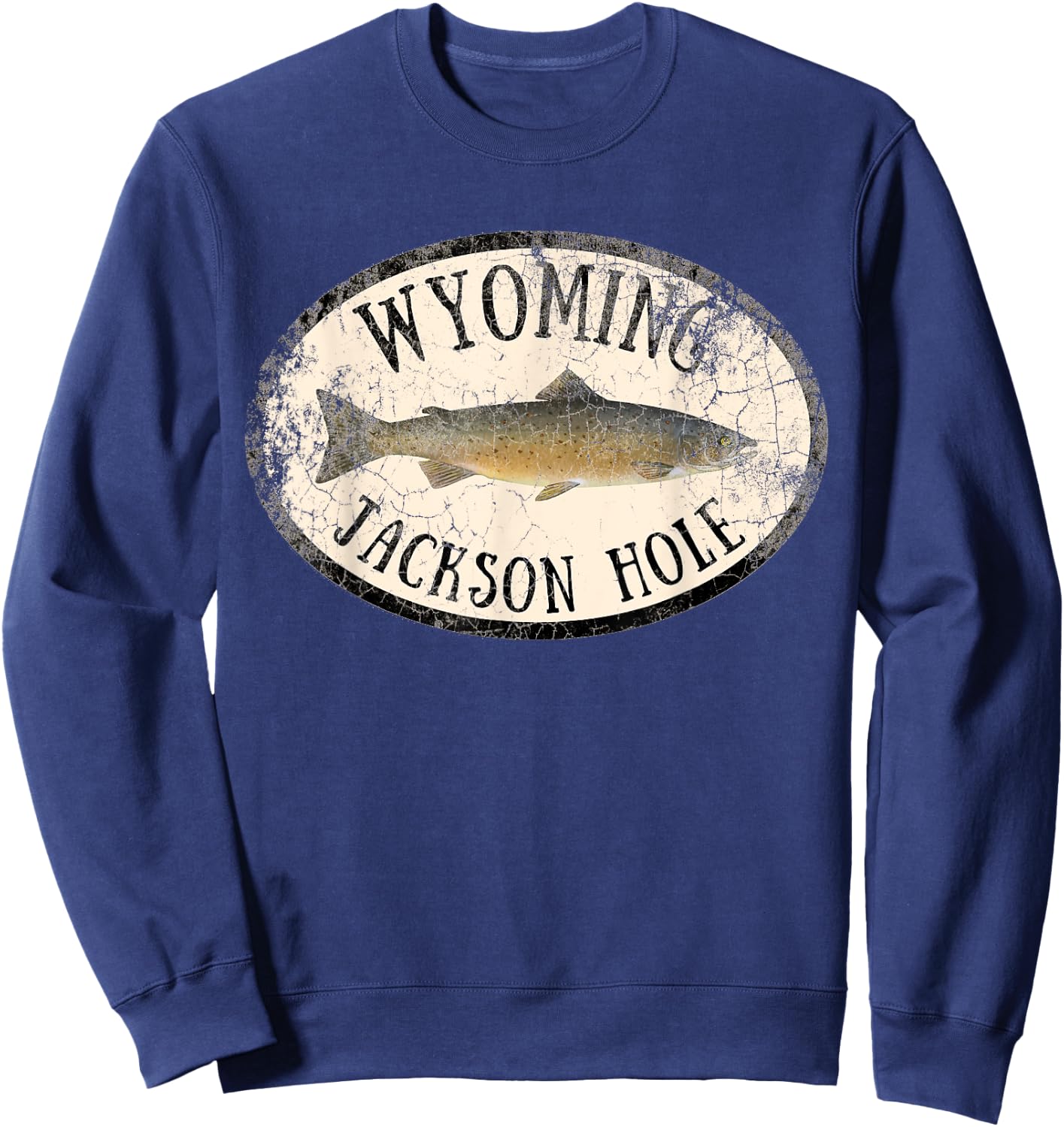 Wyoming Jackson Hole Trout Fish Fly Fishing Vintage Sweatshirt - Sweatshirt | Navy