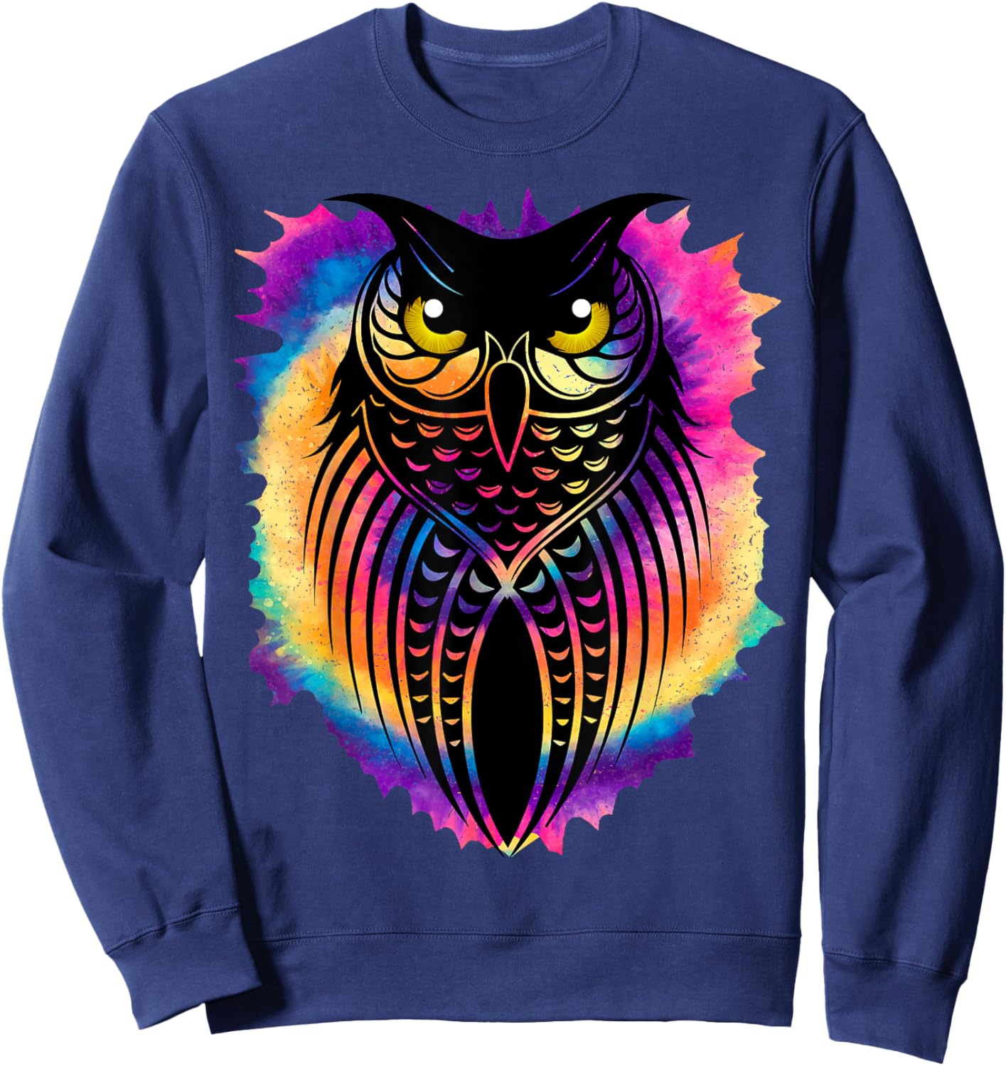 Owl Tie-Dye Graphic | Gift Bird and Owl Lovers Sweatshirt - Sweatshirt | Navy
