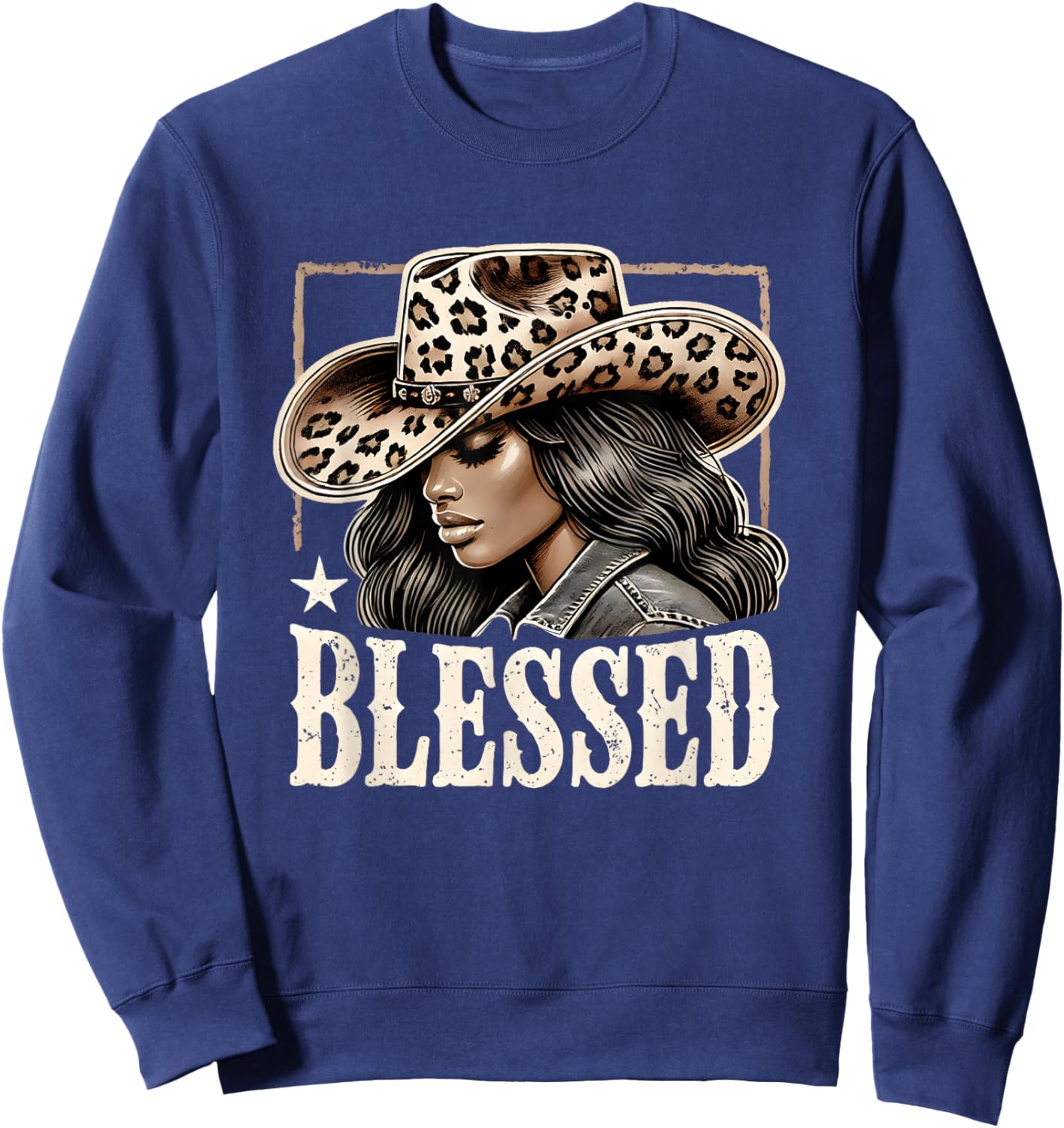 Vintage Retro Black Western Cowgirl African Christian Sweatshirt - Sweatshirt | Navy