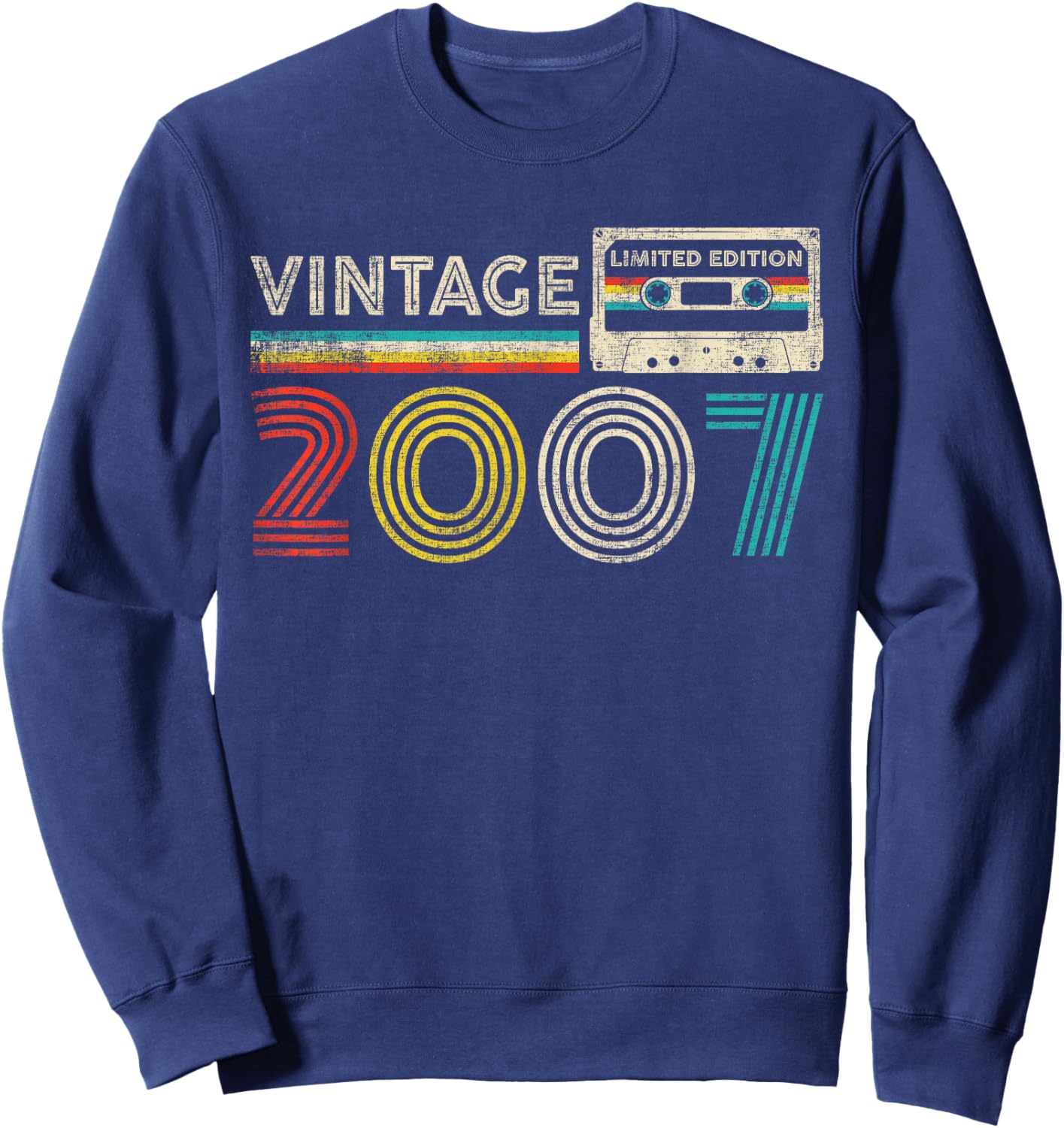 Vintage 2007 Classic Birthday 2007 Cassette Tape Vintage Sweatshirt - Sweatshirt | Navy