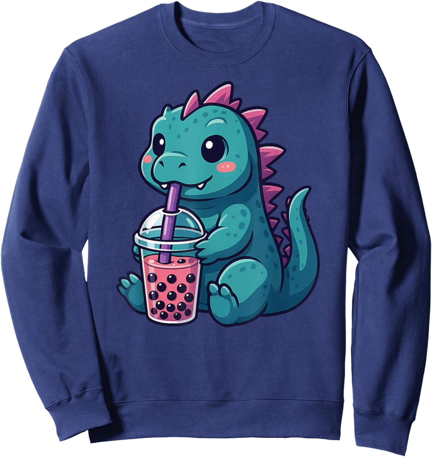 Cute Dinosaur Boba Tea Lover Kawaii Boys Girls Kids Sweatshirt - Sweatshirt | Navy