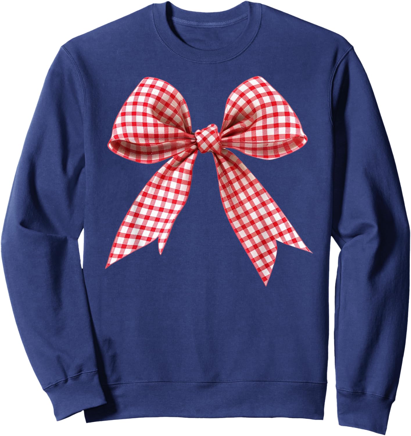 Red Gingham Ribbon Bow Coquette Y2K Aesthetic Trending Sweatshirt - Sweatshirt | Navy
