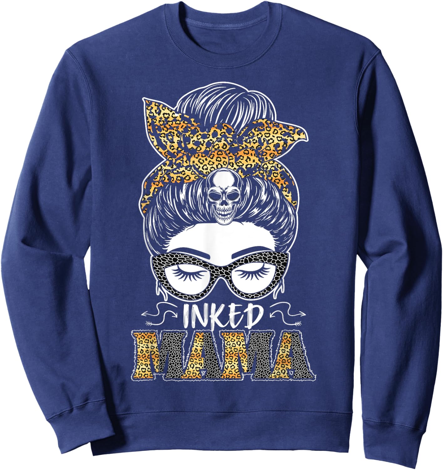 Tattooed Badass Mom Inked Messy Bun Tattoos Inked Mama Sweatshirt - Sweatshirt | Navy