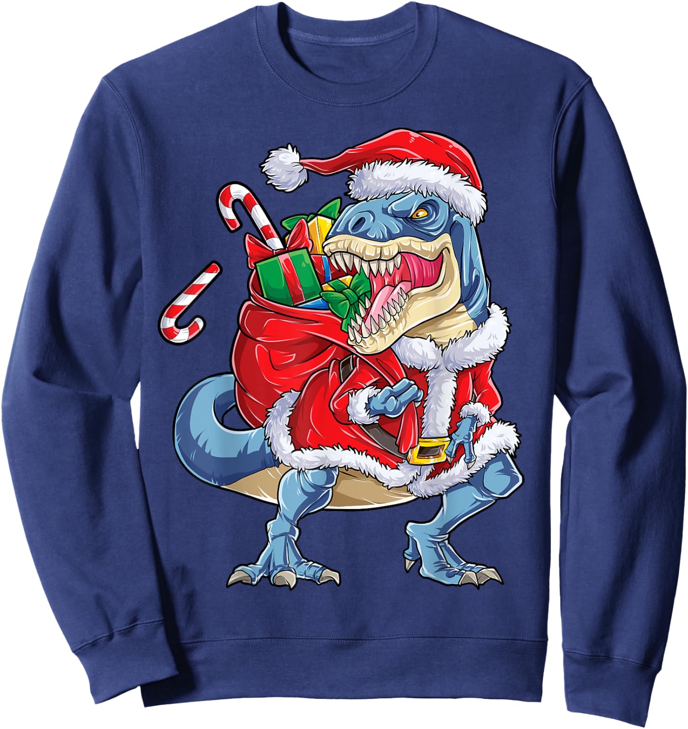 Dinosaur Christmas Santa Claus T-rex Boys Men Funny Xmas Sweatshirt - Sweatshirt | Navy