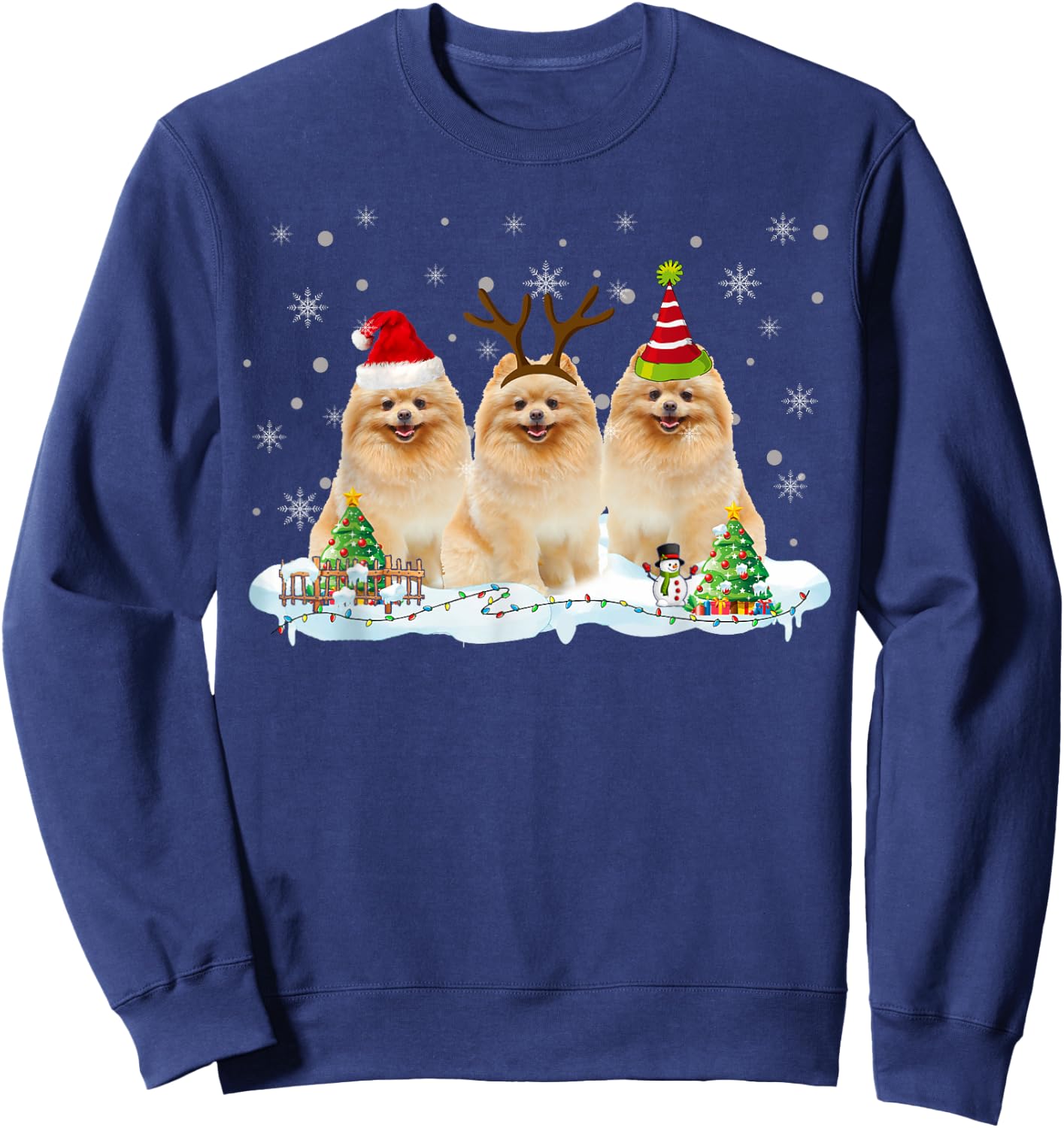 Funny Christmas Pomeranian Santa Reindeer Pomeranian Lover Sweatshirt - Sweatshirt | Navy