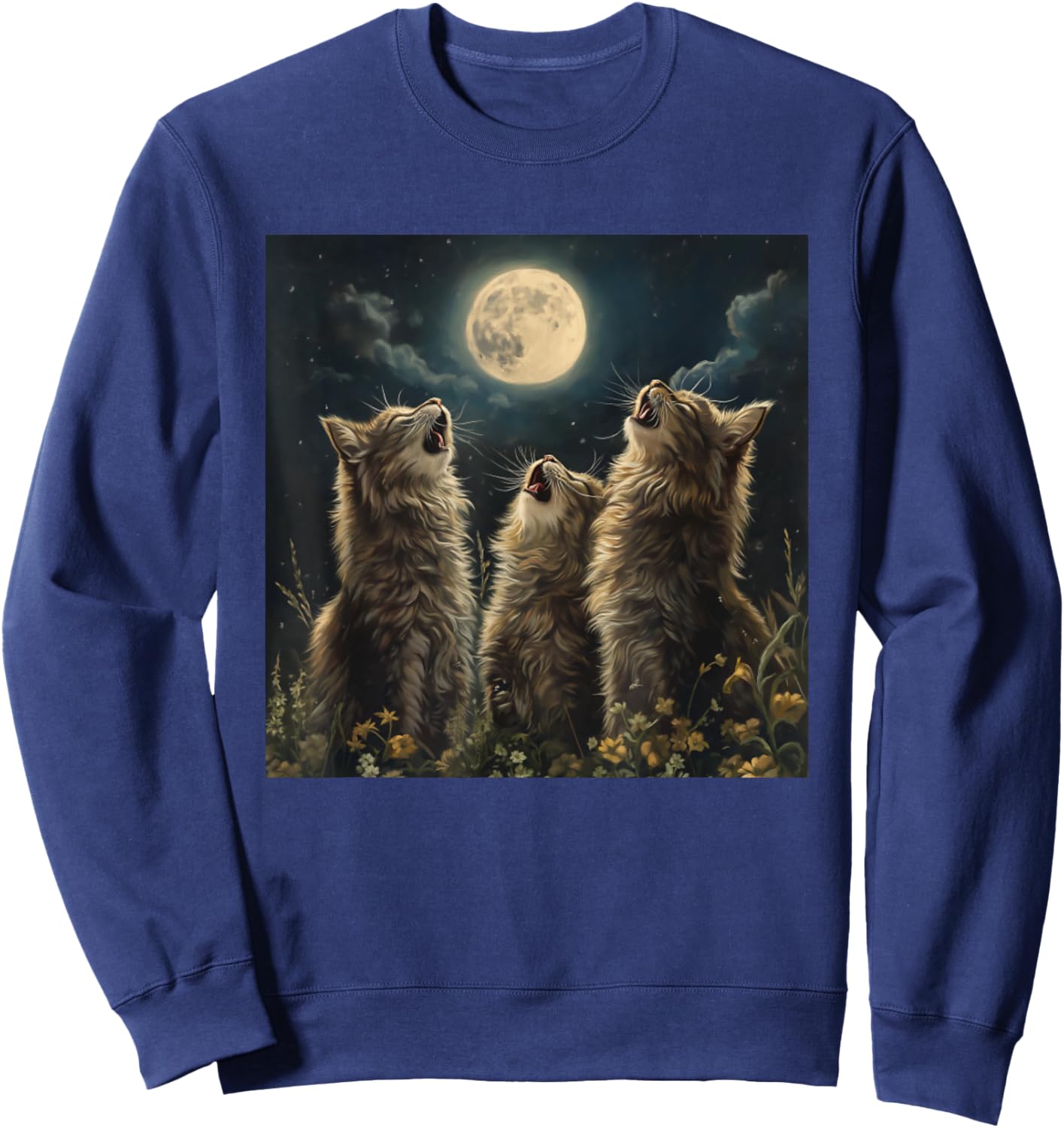 Maine Coon Howl At Moon Cat Lover Sweatshirt - Sweatshirt | Navy