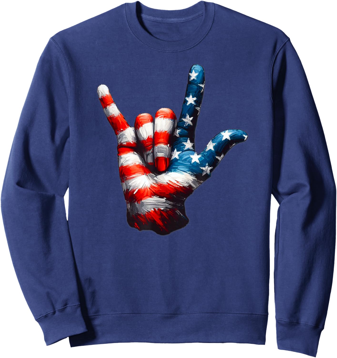 ASL USA Flag 'Love Sign' for Independence and Veterans Day Sweatshirt - Sweatshirt | Navy