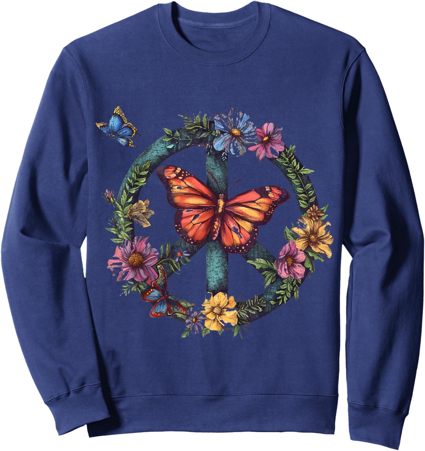 Peace Love Hippie Costume 60s & 70s Peace Symbol Sweatshirt - Sweatshirt | Navy