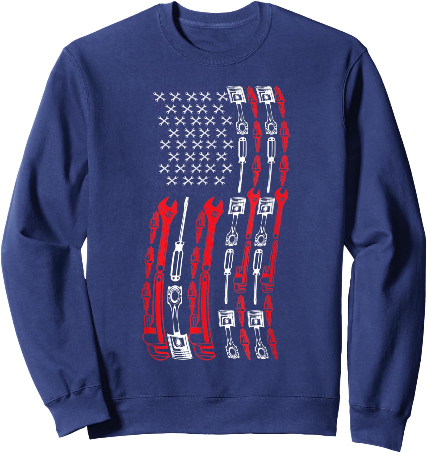 Mechanic USA Flag Patriotic Women Men Sweatshirt - Sweatshirt | Navy
