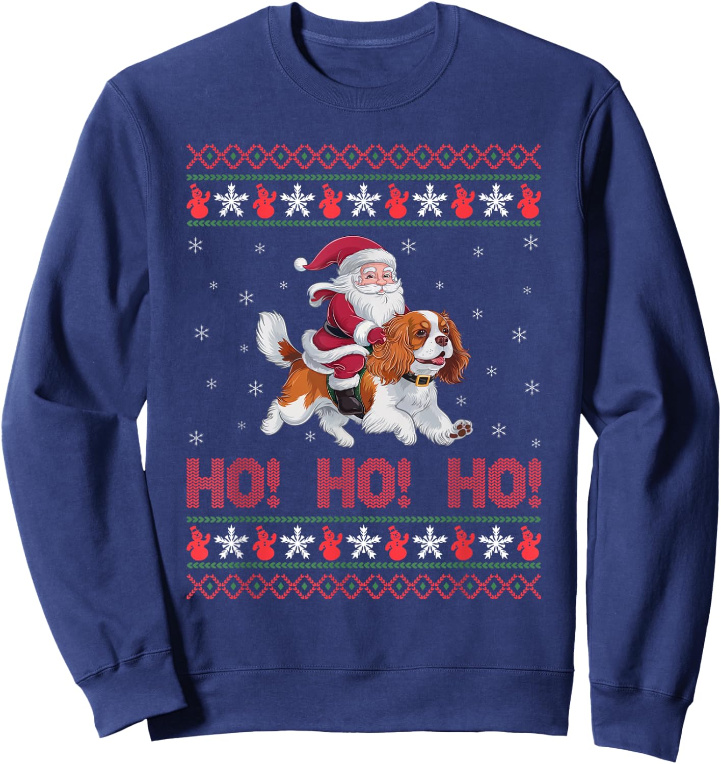 Ho Ho Ho Santa Riding Cavalier King Charles Spaniel Dog Xmas Sweatshirt - Sweatshirt | Navy
