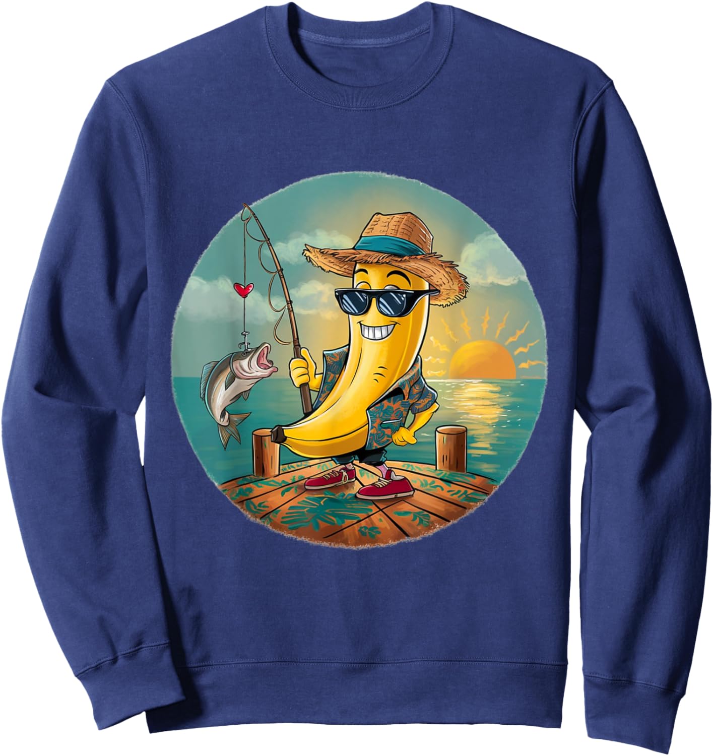 Lucky Fishing Funny Banana Humor Sweatshirt - Sweatshirt | Navy