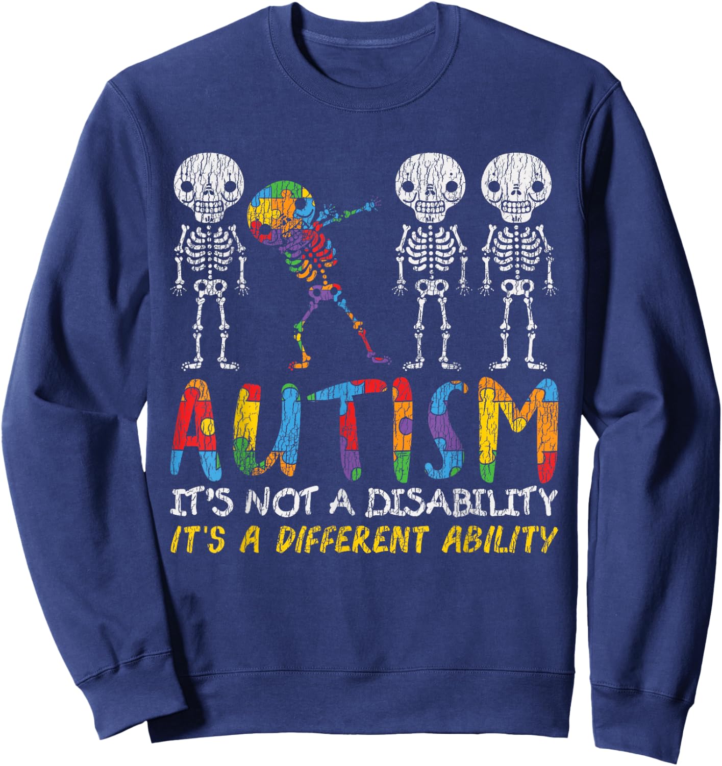 Autism Awerness - Skeleton Dabbing Autistic Kids Awareness Sweatshirt - Sweatshirt | Navy