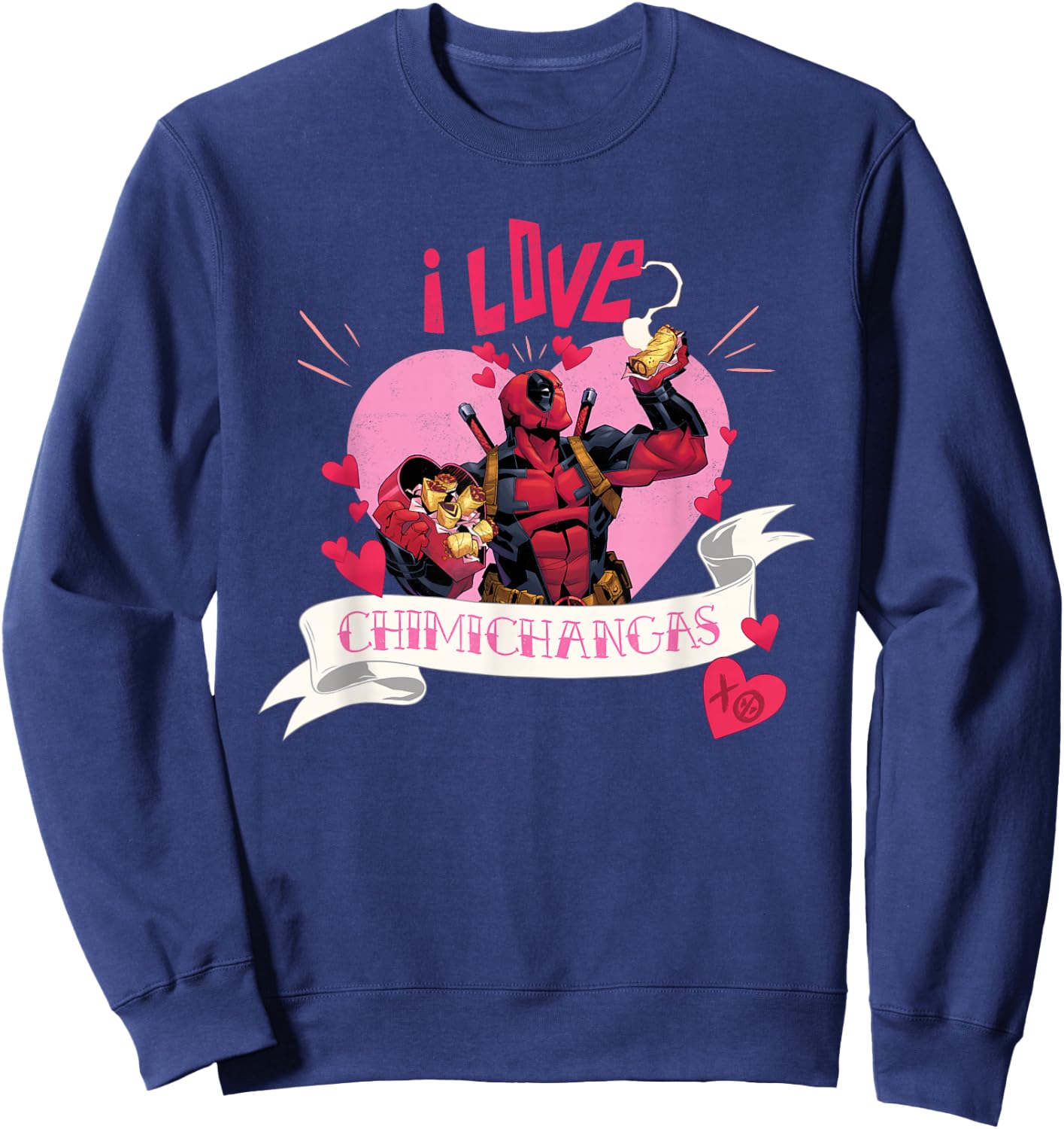 Marvel Valentine’s Day Deadpool Heart I Love Chimichangas Sweatshirt - Sweatshirt | Navy