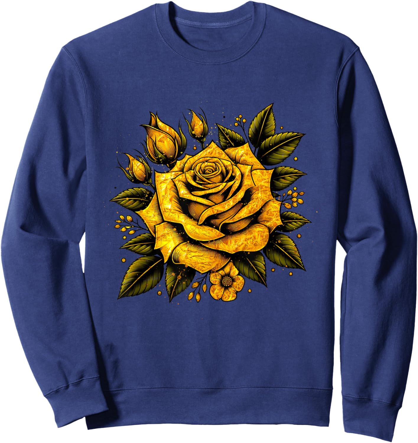 Yellow Rose Flower in Full Bloom Gardener Botanist Flowers Sweatshirt - Sweatshirt | Navy