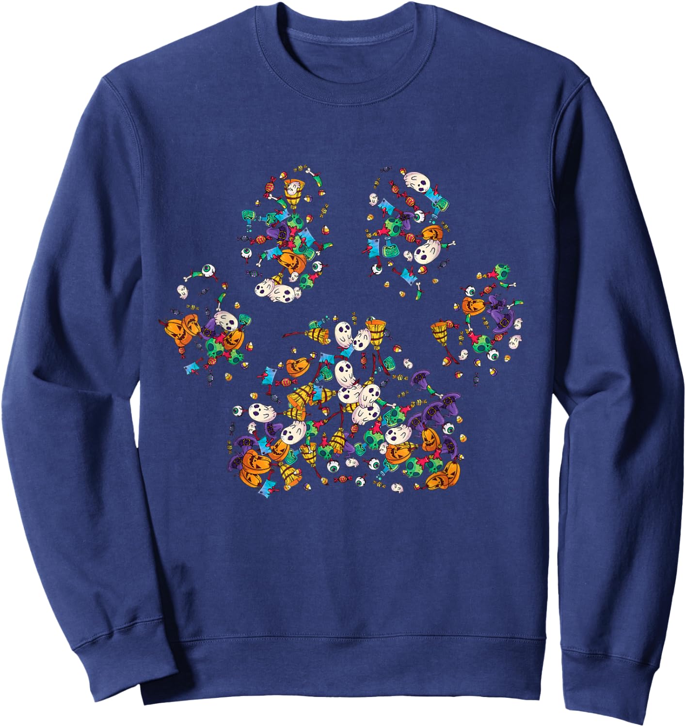 Paw Print Halloween Dog Candy Pumpkin Ghost Gift Women Girls Sweatshirt - Sweatshirt | Navy