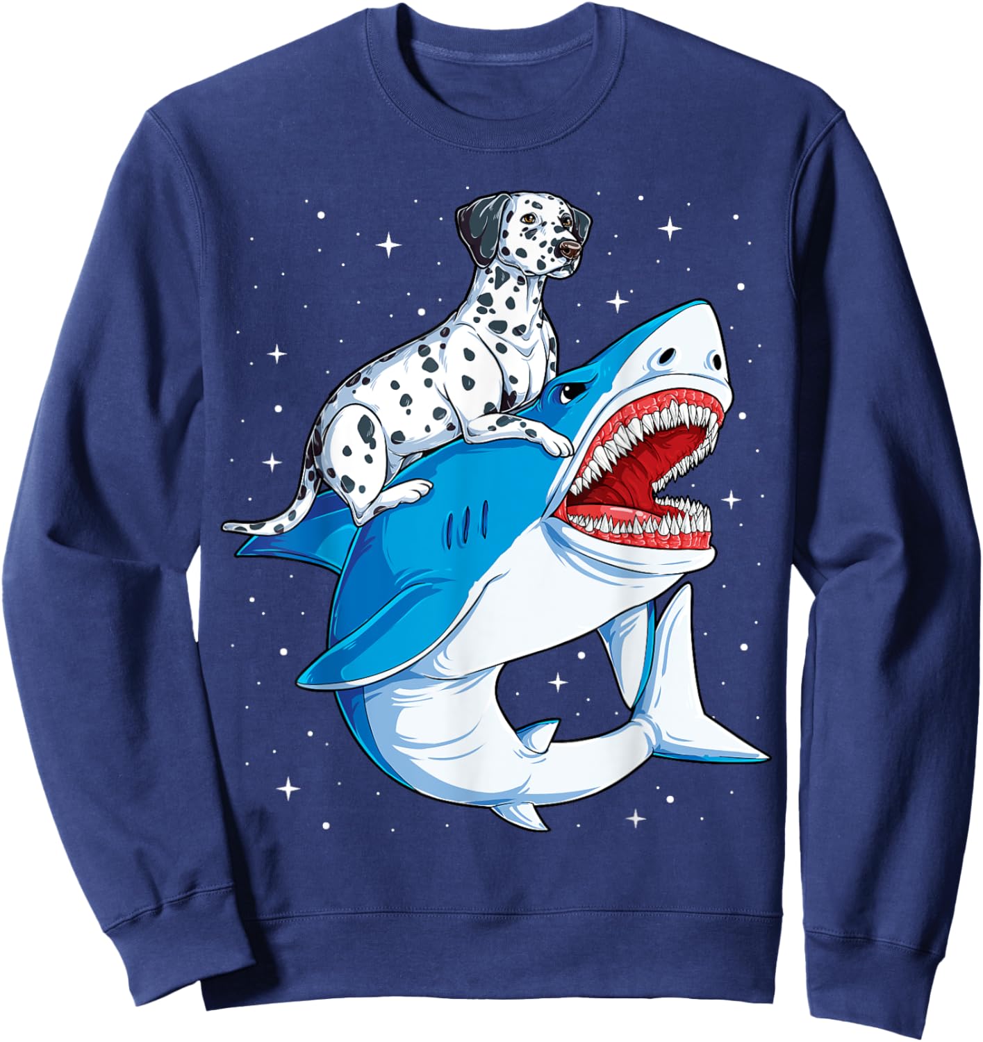 Dalmatian Riding Shark Jawsome Dog Lover Gifts Space Galaxy Sweatshirt - Sweatshirt | Navy