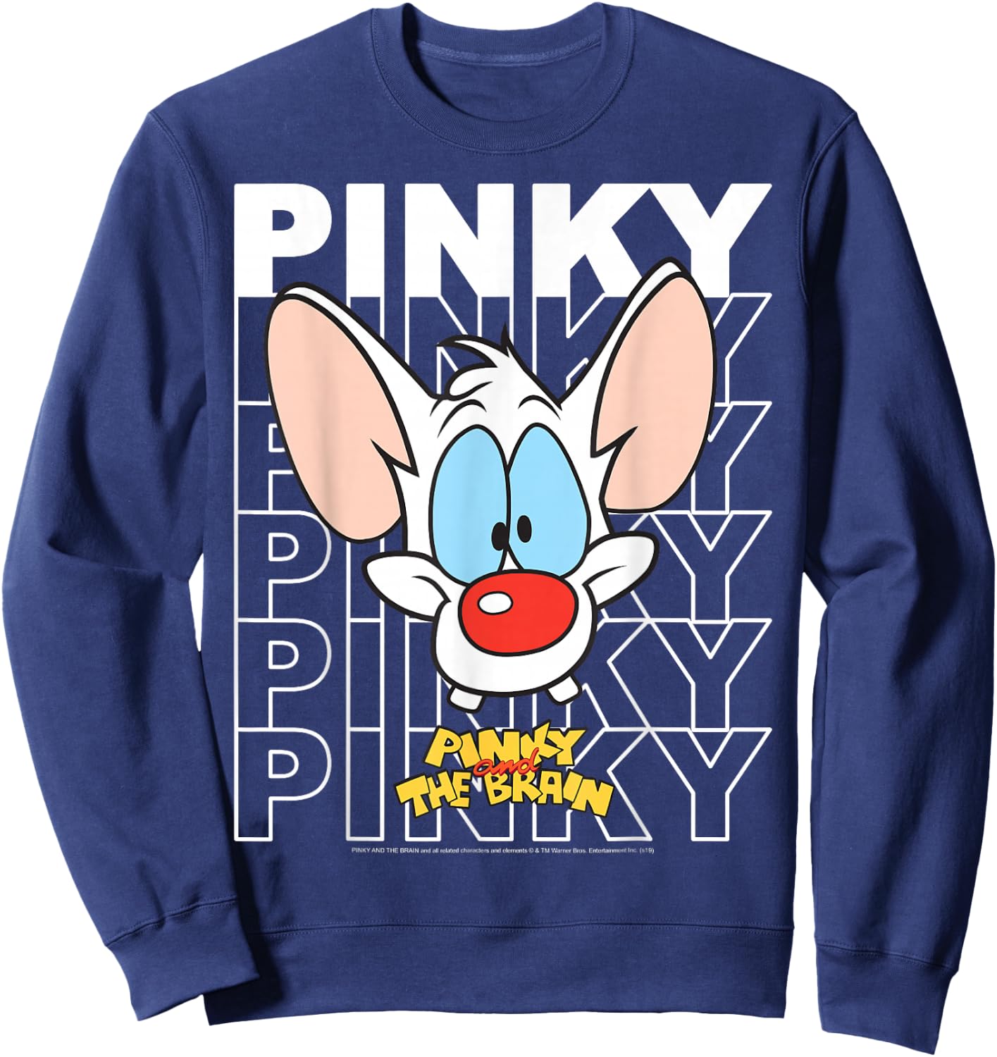 Pinky and The Brain Pinky Text Stack Big Face Sweatshirt - Sweatshirt | Navy